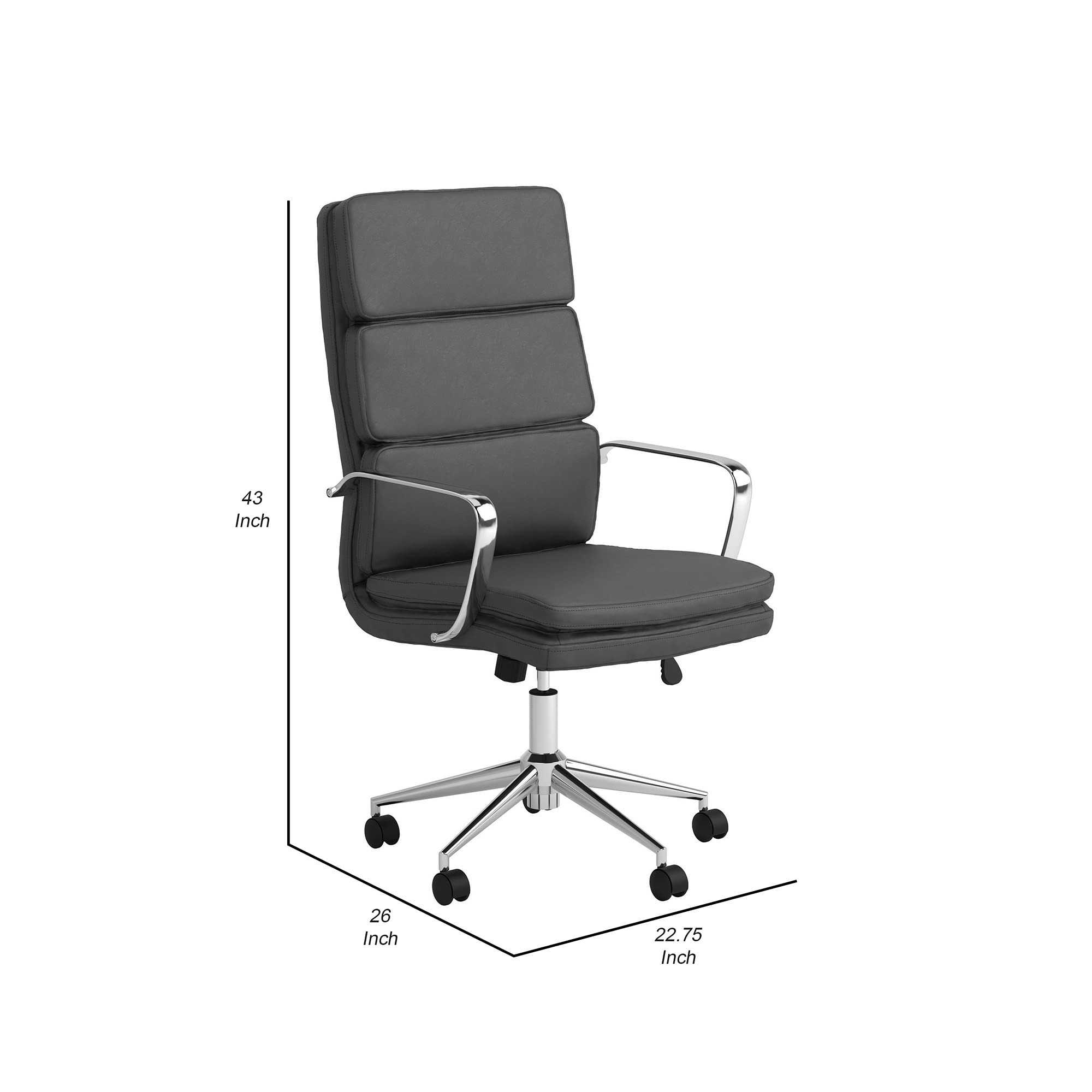 Benjara Gray Padded Panel Back Office Chair with Horizontal Stitching - Ergonomic Desk Chair for Home Office, Computer Work & Conference Room