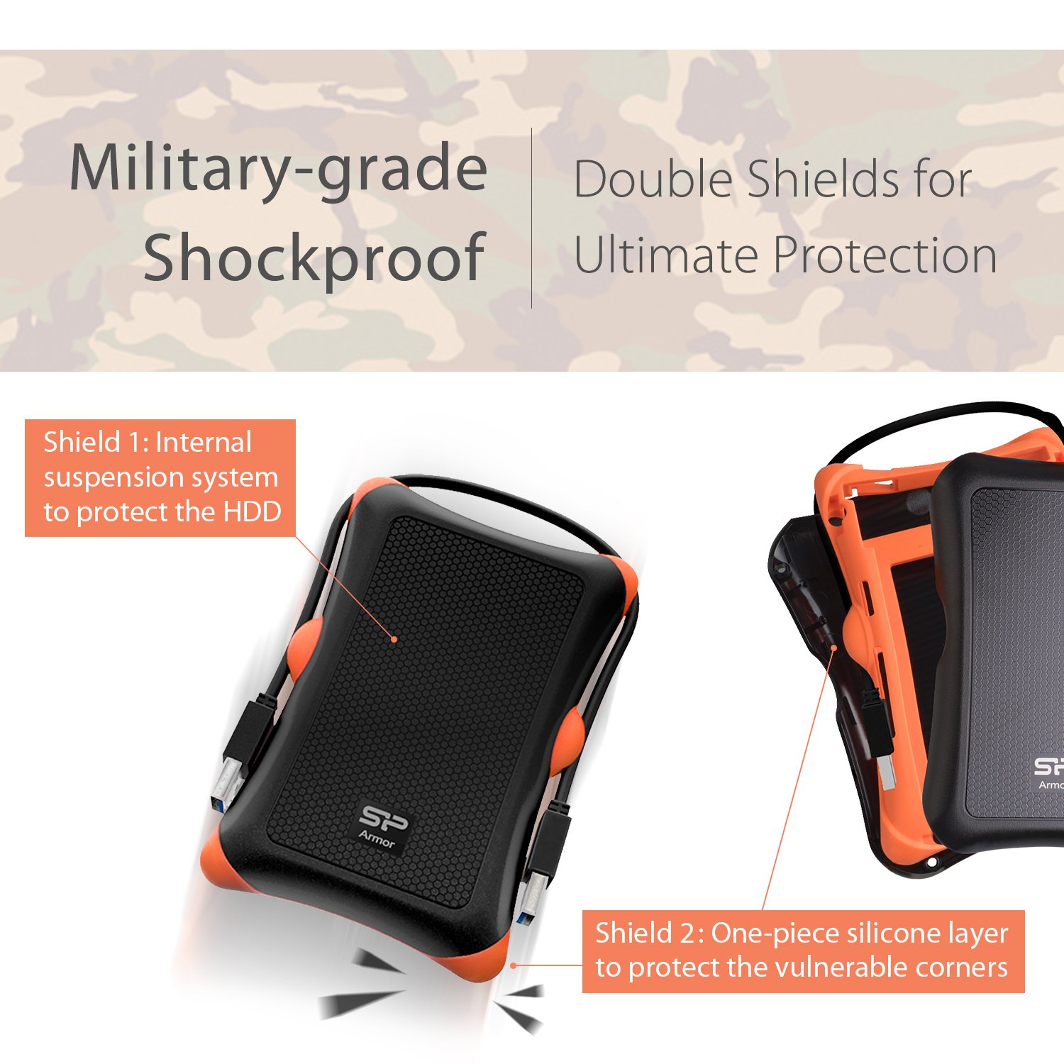 Silicon Power 1TB USB-C External Hard Drive - Rugged Portable HDD with USB 3.1 Gen 1, Military-Grade Shockproof & Water Resistant for PC, Mac, iPad Pro - Perfect for Travel, Business & Data Backup
