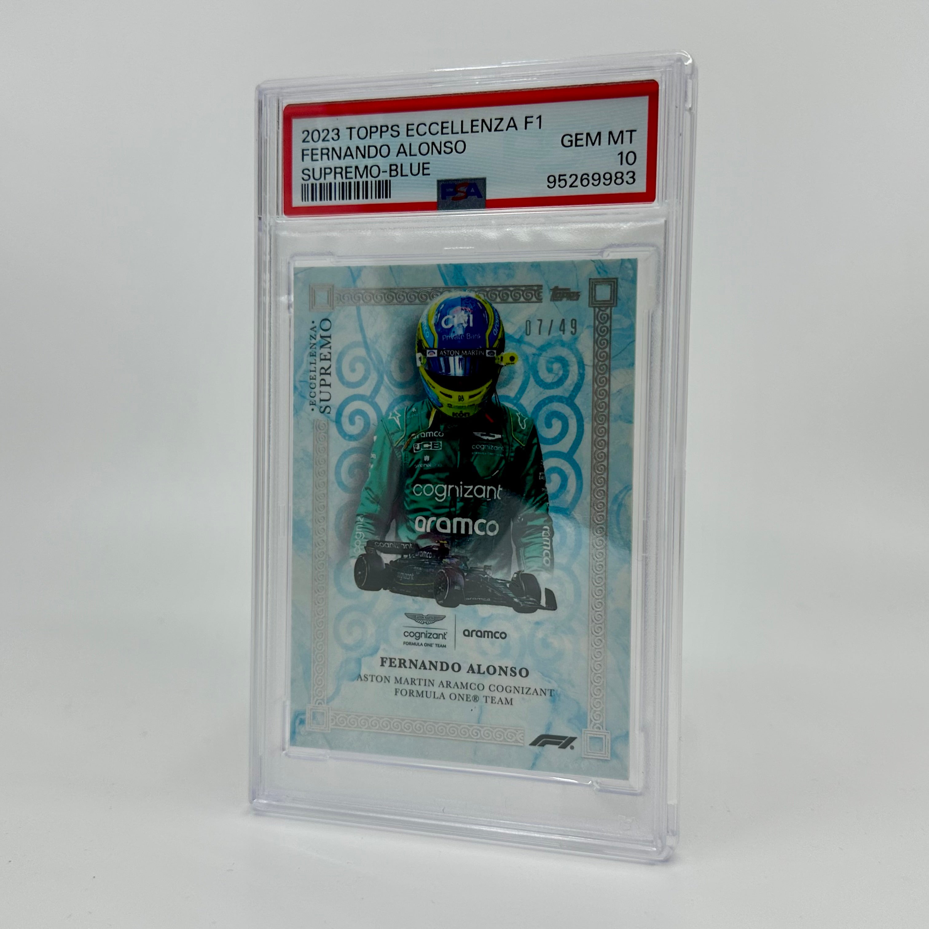 PSA 10 2007 Fernando Alonso Blue #49 2023 Topps Eccellenza Supremo Racing Card - Perfect for Collectors & Formula 1 Fans Display