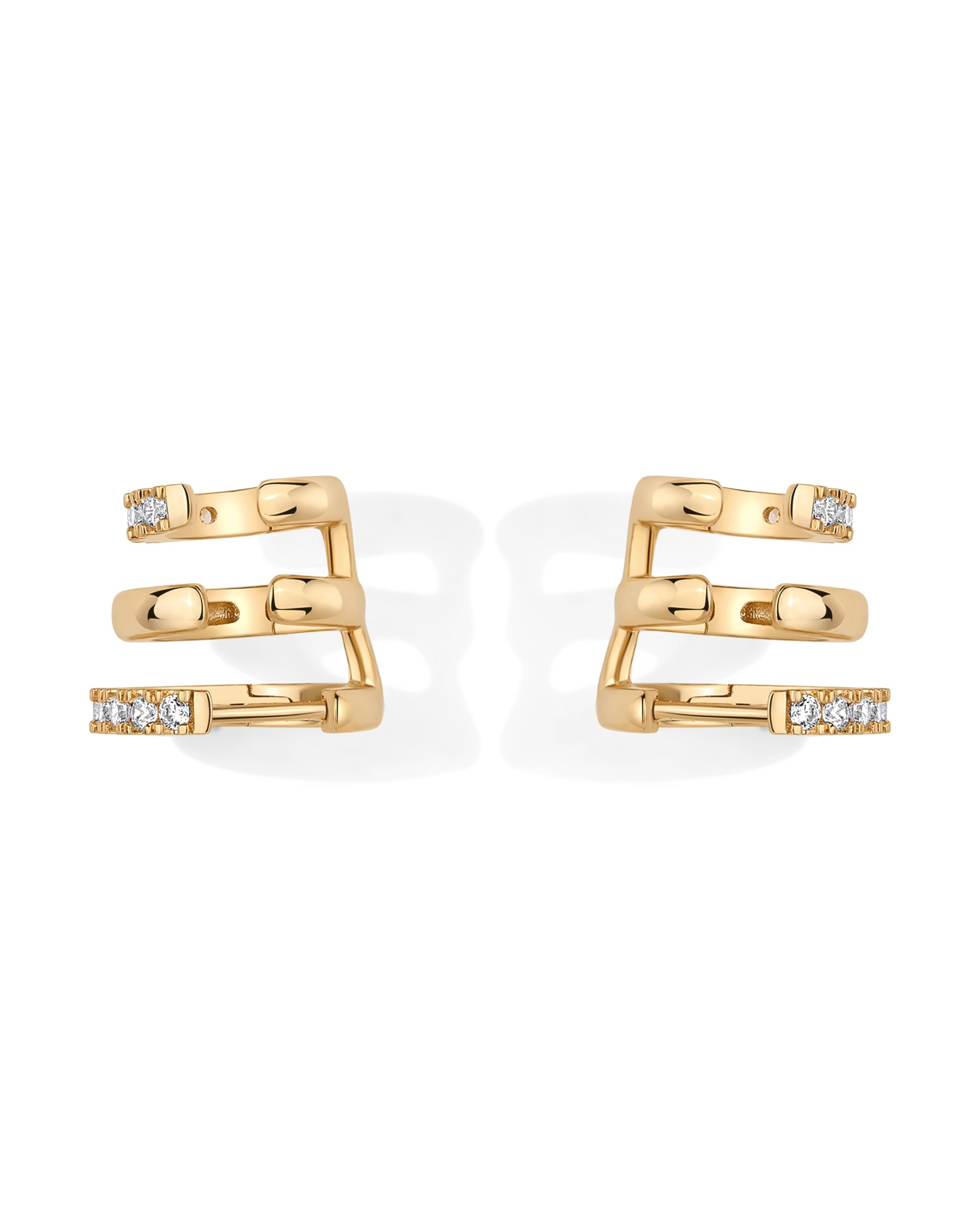 PAVOI 14K Gold Plated Sterling Silver Triple Hoop Statement Earrings for Women | No Piercing Multi Huggie Crawler Earrings | Perfect for Parties, Weddings & Everyday Wear