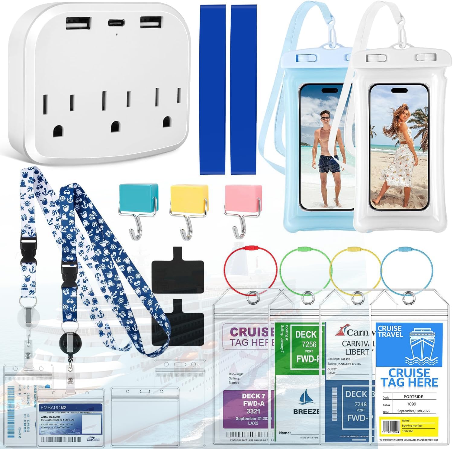 2025 Cruise Essentials Kit - Power Strip, Lanyards & Hooks for Travel