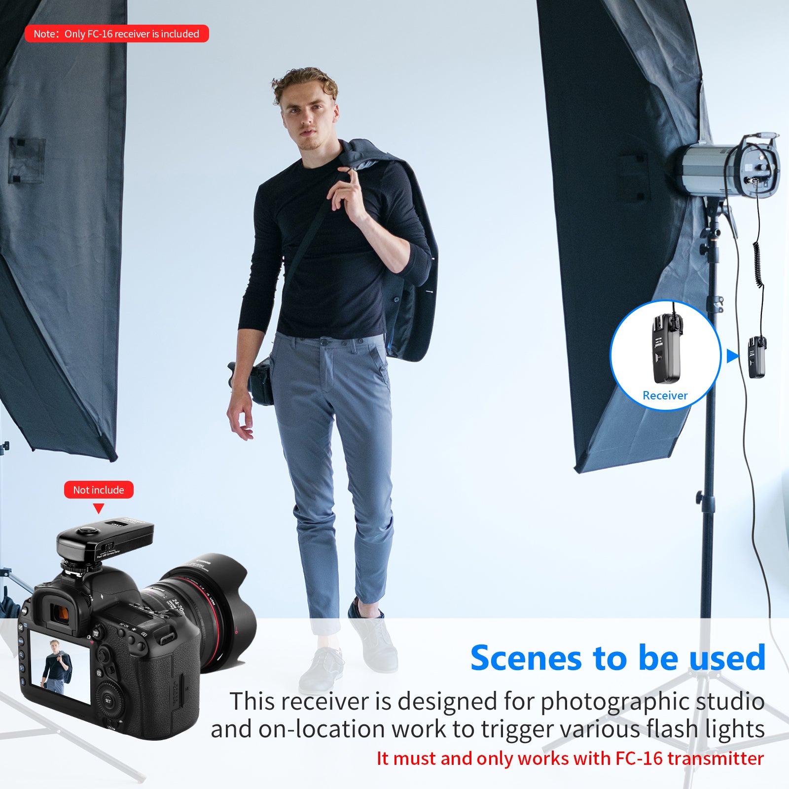 NEEWER FC 16 Wireless Flash Trigger Receiver for Canon Nikon Sony DSLR Cameras - Professional Photography Studio Lighting Accessory (Perfect for Wedding, Portrait, and Outdoor Photography)