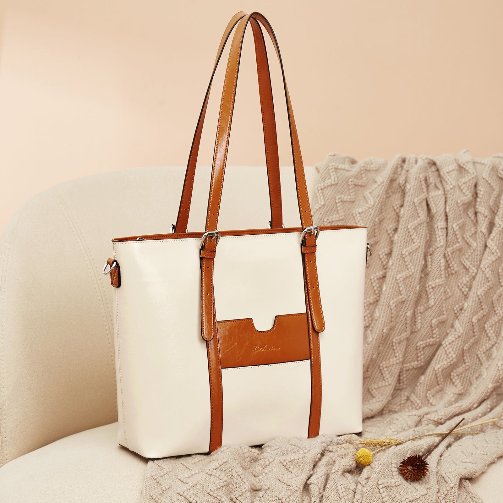 Carol Women's Vintage Leather Briefcase Tote Bag - Stylish Work Bag for Office, Business & Travel