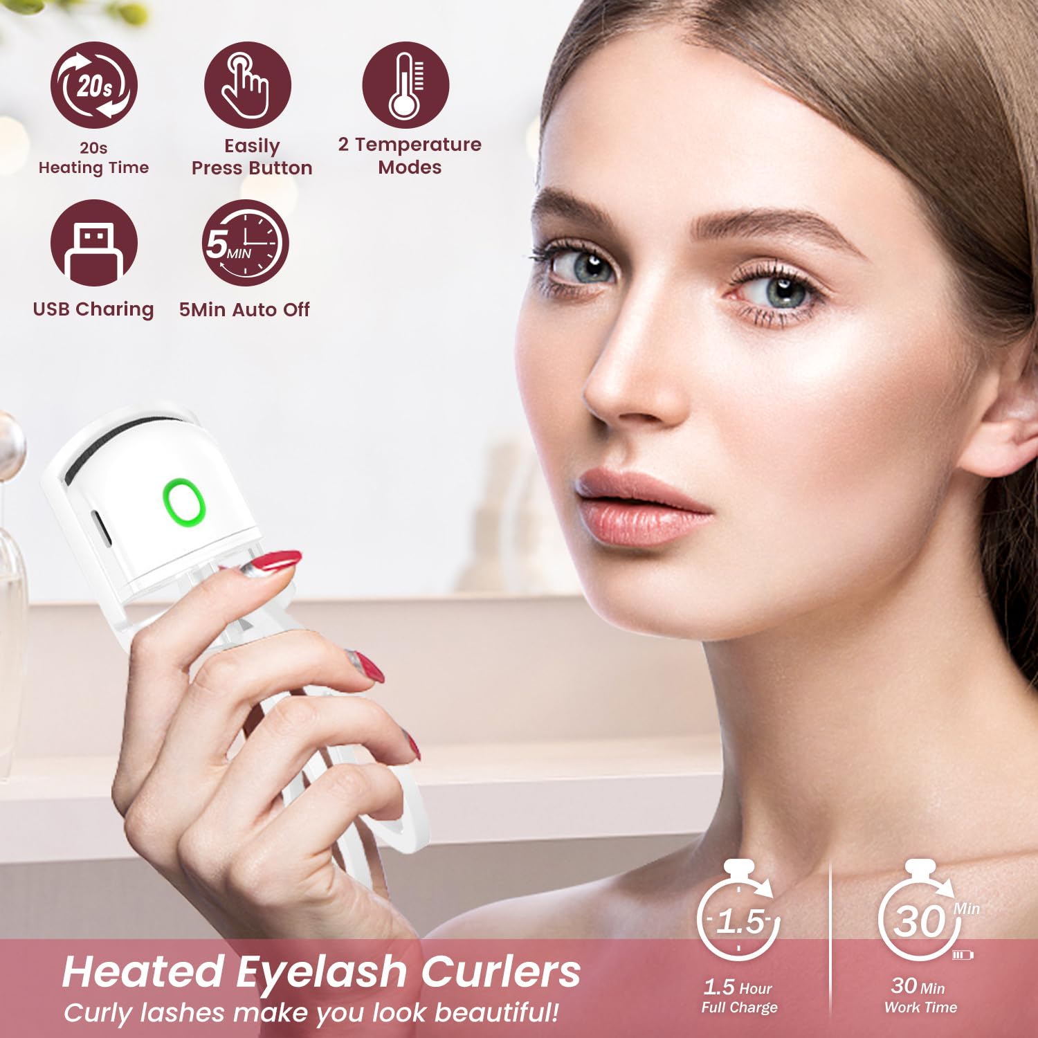 Rechargeable Heated Eyelash Curler & Electric Eyebrow Trimmer Set - 2-in-1 Beauty Tool for Perfect Lashes and Shaped Brows | Portable for Travel, Home, and Salon Use
