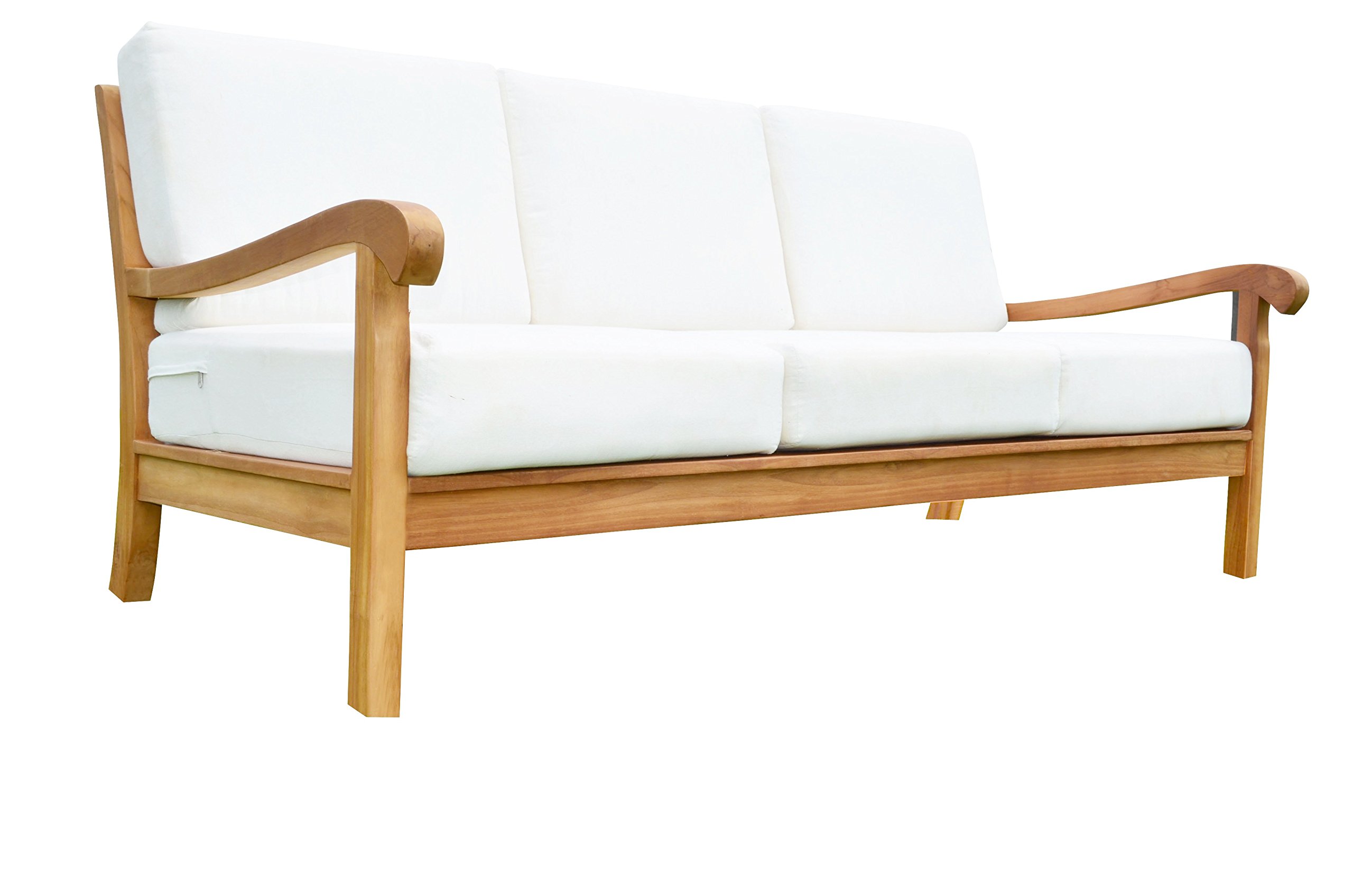 Premium 5-Piece Outdoor Patio Teak Sofa Set - 3-Seater Sofa, Armchair, Coffee Table, Side Table & Ottoman with Weather-Resistant Cushions - Naples Collection for Garden, Poolside & Backyard Relaxation