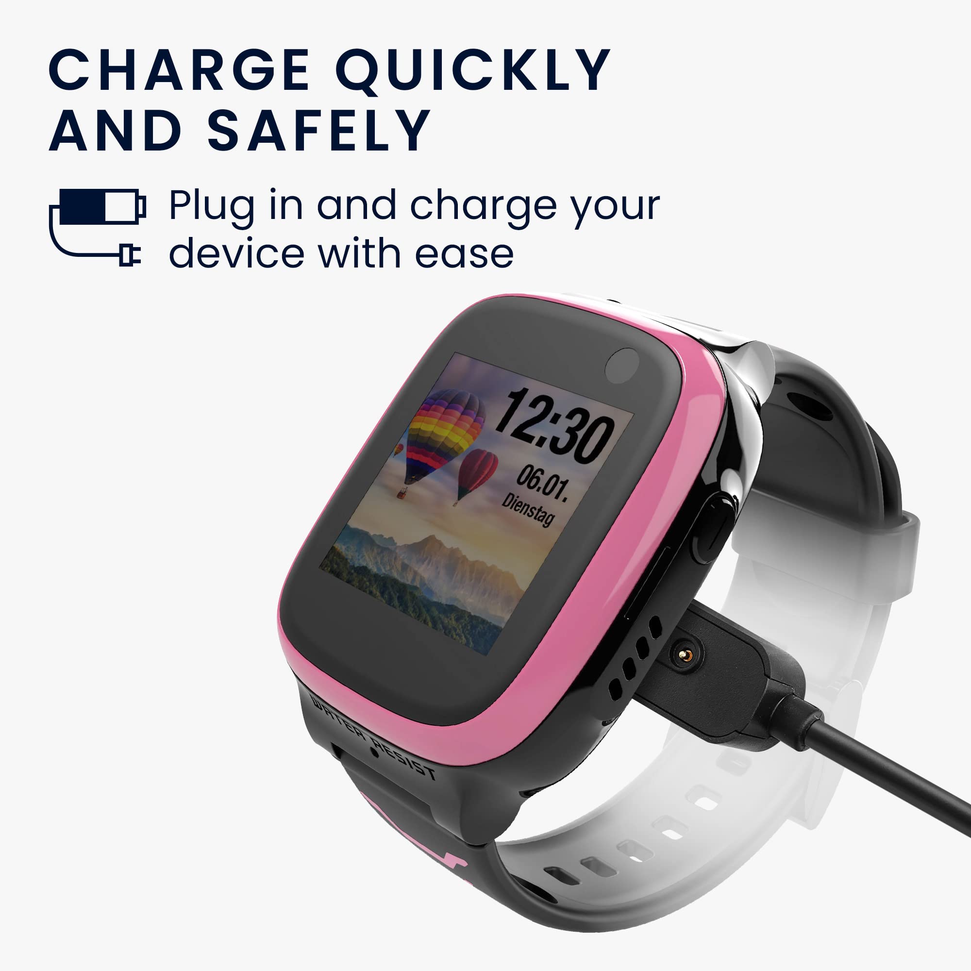 kwmobile USB Charger Cable for XPLORA X5, X5 Play & X4 Smartwatch - Fast Charging Cord - Black | Perfect for Home, Office & Travel Use
