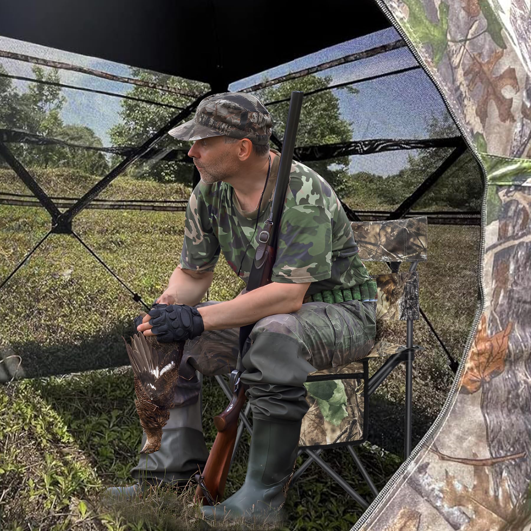 Extra Large Folding Hunting Chair with Backrest - Portable Tripod Camping Chair for Fishing, Blind Hunting & Outdoor Adventures | Perfect for Camping, Hunting Trips & Fishing Excursions