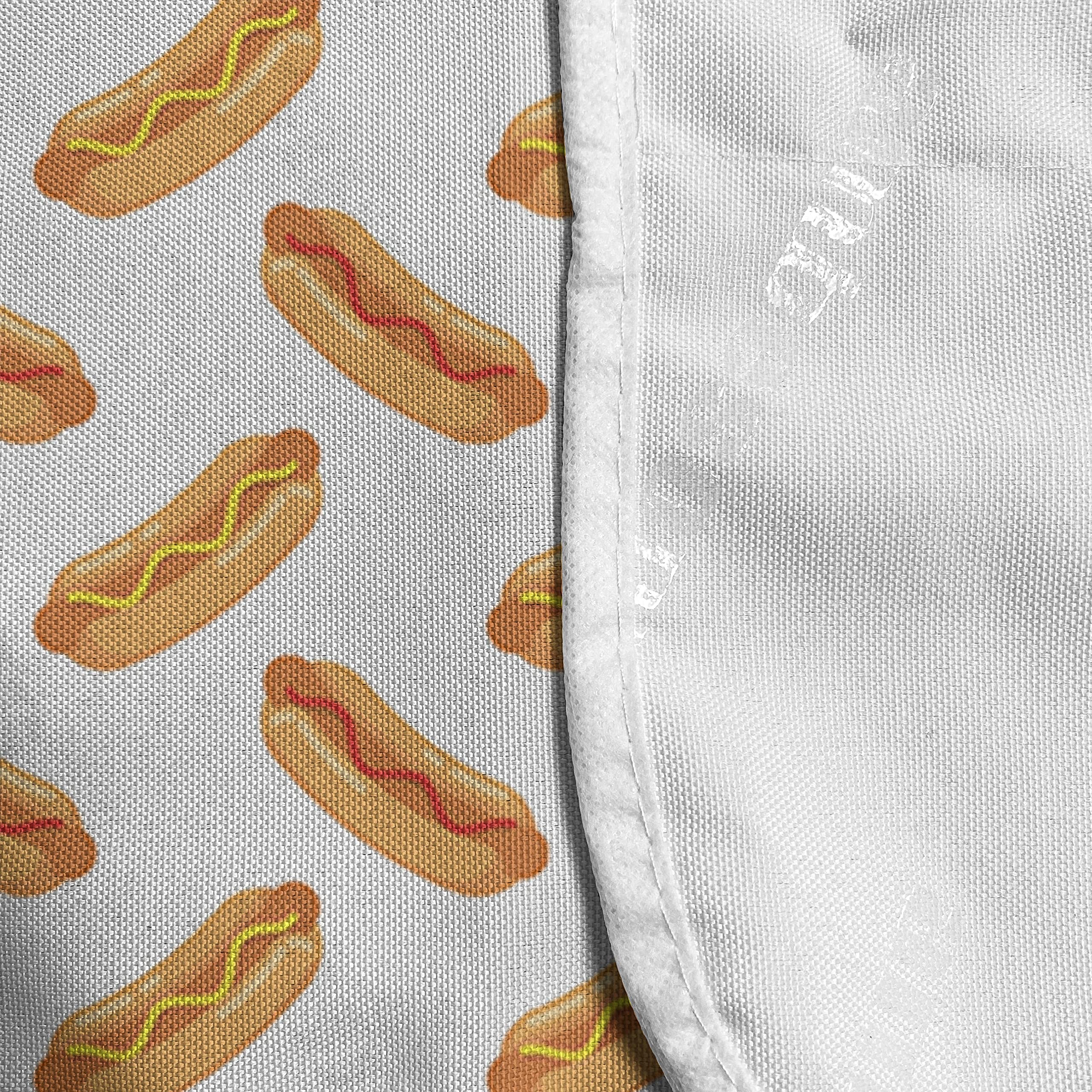Ambesonne Hot Dog Microwave Cover - Waterproof Kitchen Organizer with Pockets, 36x12 Inches, Orange Dark Peach - Fun Sausage Mustard Ketchup Doodle Design - Perfect for Microwave Protection & Kitchen Storage