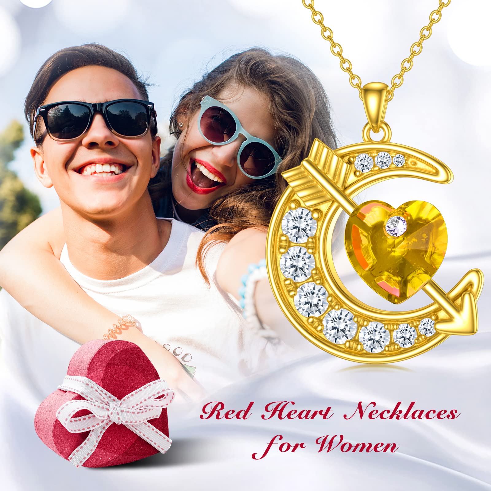 OCJ Sterling Silver Moon Birthstone Pendant Necklace for Women - Classic Love Arrow Crystal Jewelry with Personalized Birthstone | Perfect Birthday, Christmas Gift for Her, Daughter, Teens & Girls | Elegant Everyday Wear & Special Occasion Jewelry