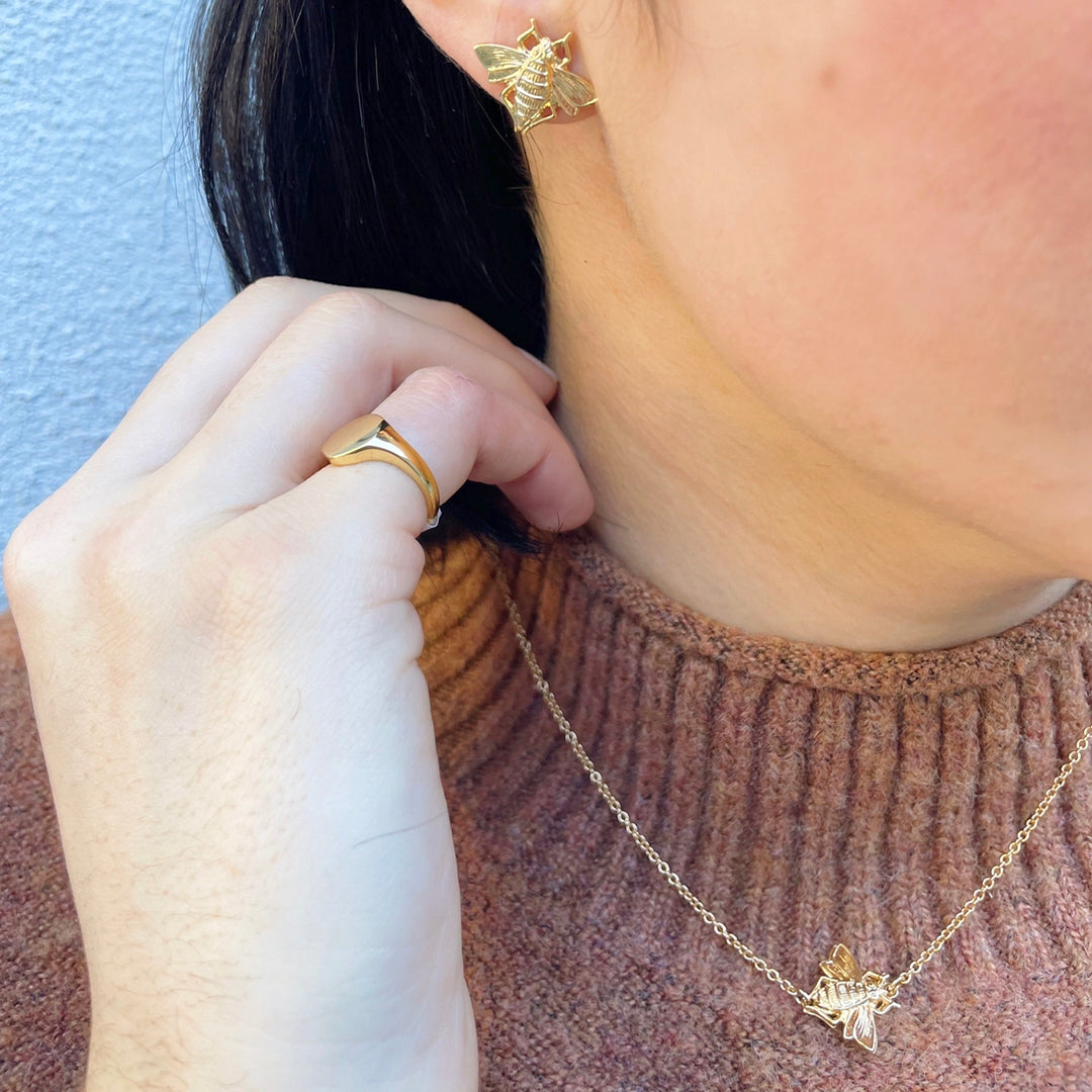 Goldbug Collection Bee Stud Earrings - 14K Gold Plated Cute Honeybee Jewelry for Women - Perfect for Everyday Wear, Gift Giving & Special Occasions