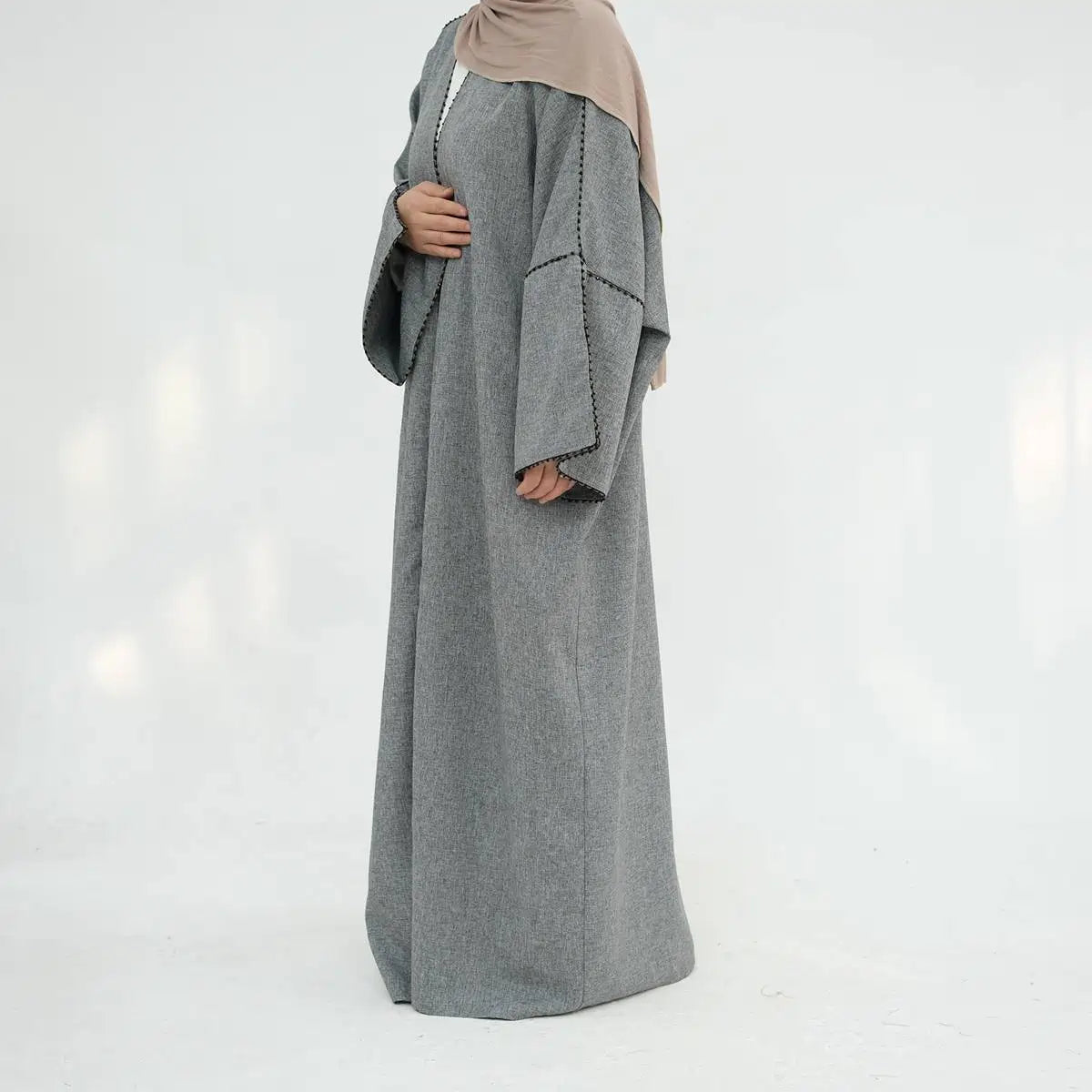 Elegant Beaded Cardigan Open Abaya Dress #24849 - Perfect for Ramadan, Eid, and Special Occasions