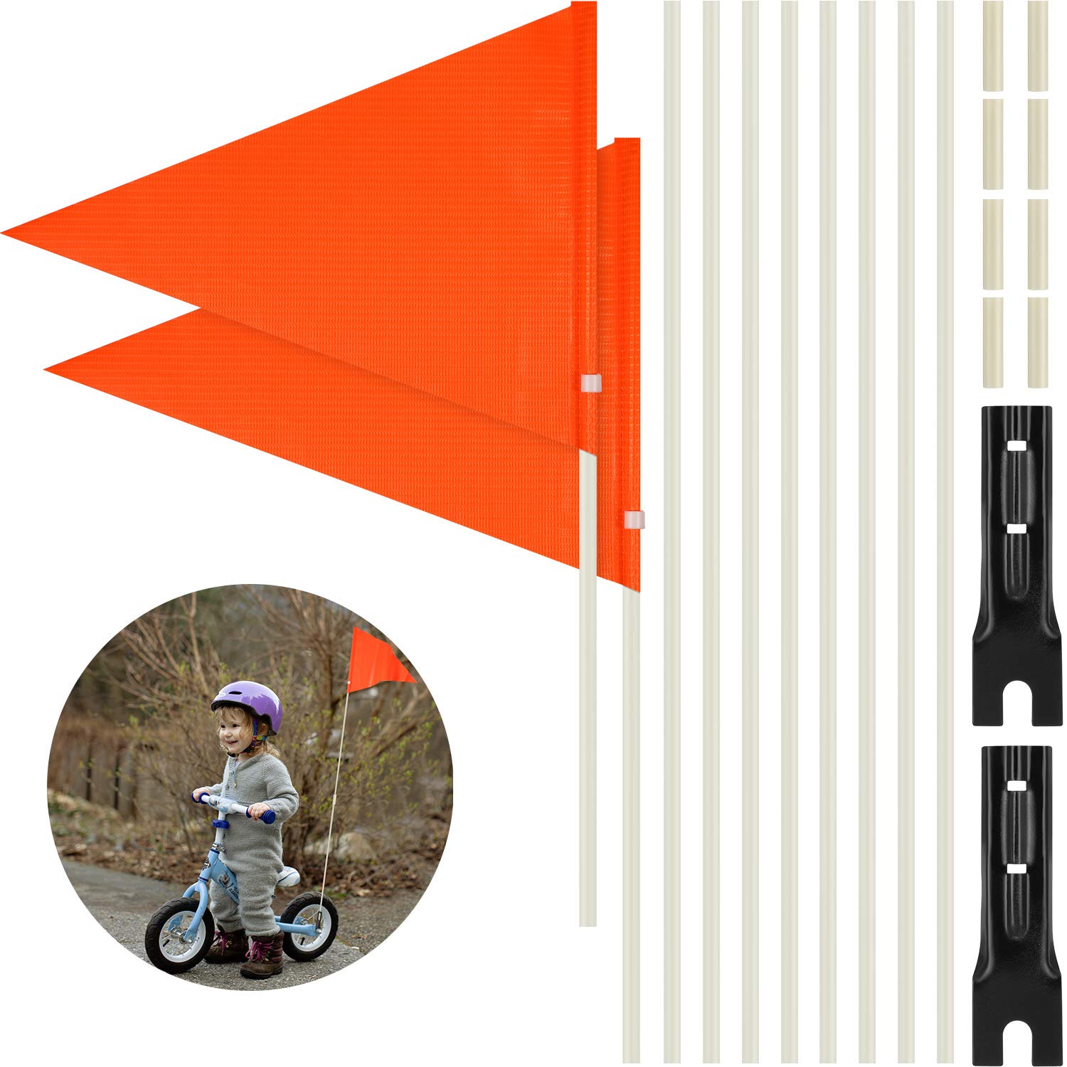 Tatuo 2 Pack 6ft Bicycle Safety Flag with Adjustable Fiberglass Pole & Mounting Bracket - High Visibility Orange Waterproof Polyester Flag for Kids & Adults - Perfect for Road Biking, Cycling Safety & Outdoor Adventures