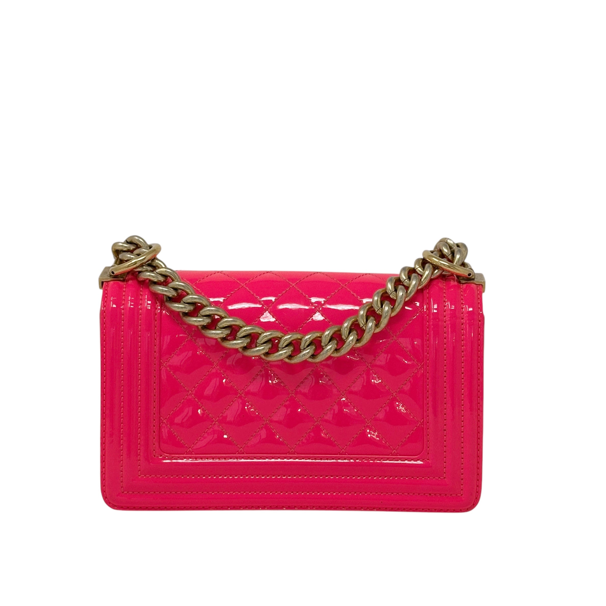 Chanel Pink Patent Leather Small Boy Bag - Luxury Crossbody Handbag for Women, Perfect for Parties, Dates & Special Occasions