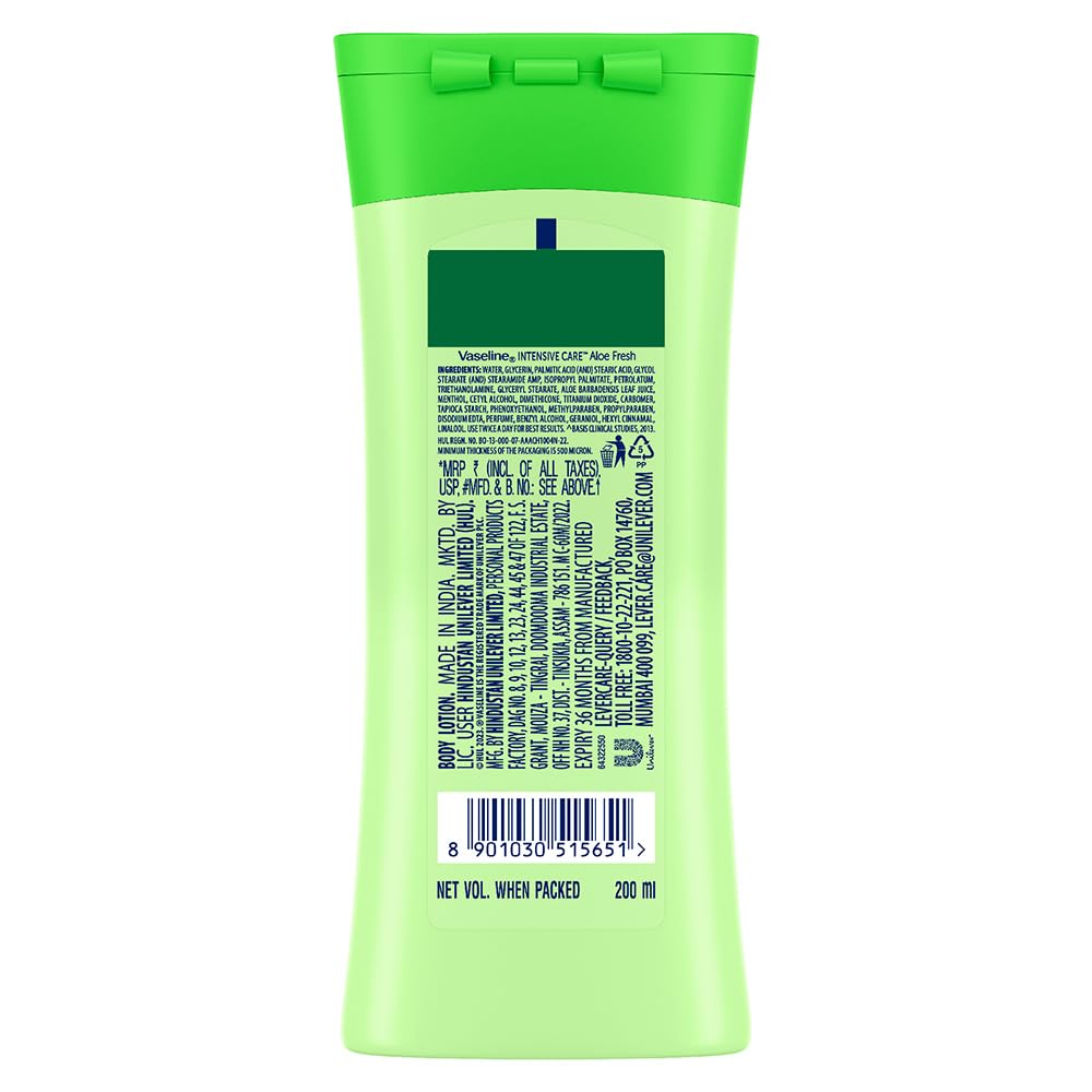 Vaseline Intensive Care Aloe Fresh Body Lotion 200ml - Hydrating & Soothing Moisturizer for Dry Skin | Perfect for Daily Use, After Sun Care & Post-Shave Relief