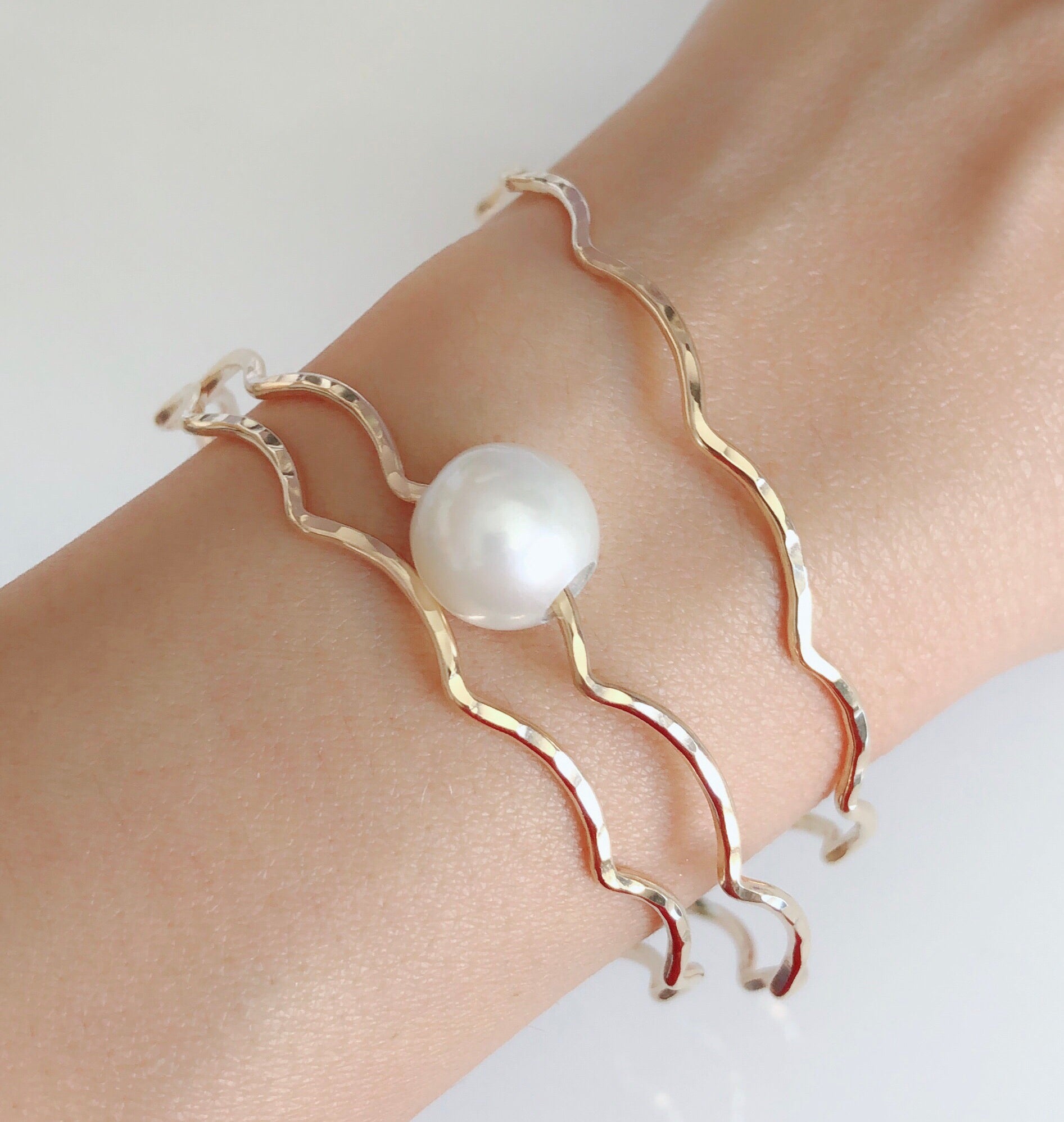TOMI White Pearl Bangle Bracelet (B413) - Elegant Pearl Jewelry for Women, Perfect for Weddings, Parties & Special Occasions