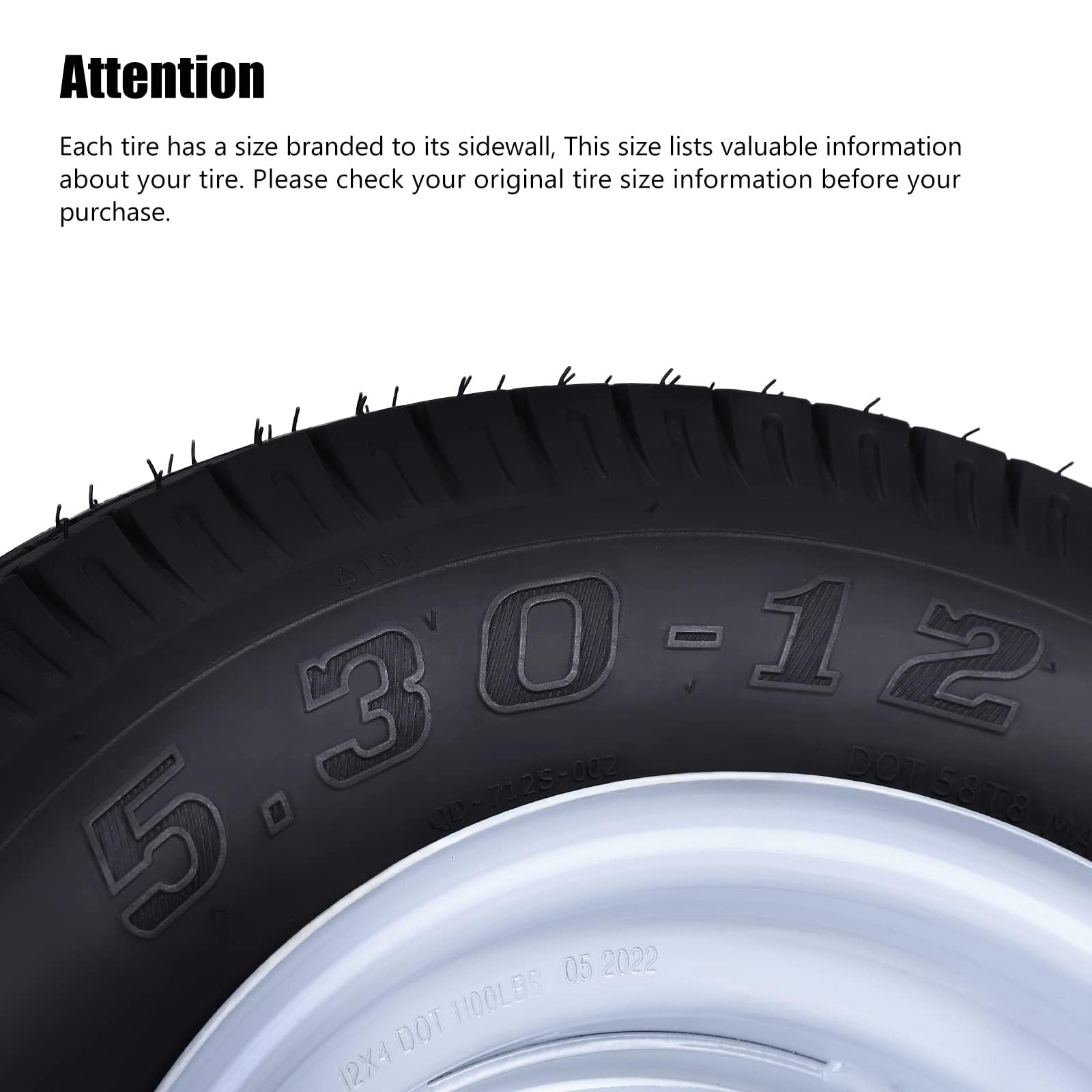 GARVEE 2x 530 12 6PR Trailer Tires with 4 Lug Rims - Load Range C for Heavy-Duty Utility Trailers, Boat Trailers & Camping Trailers