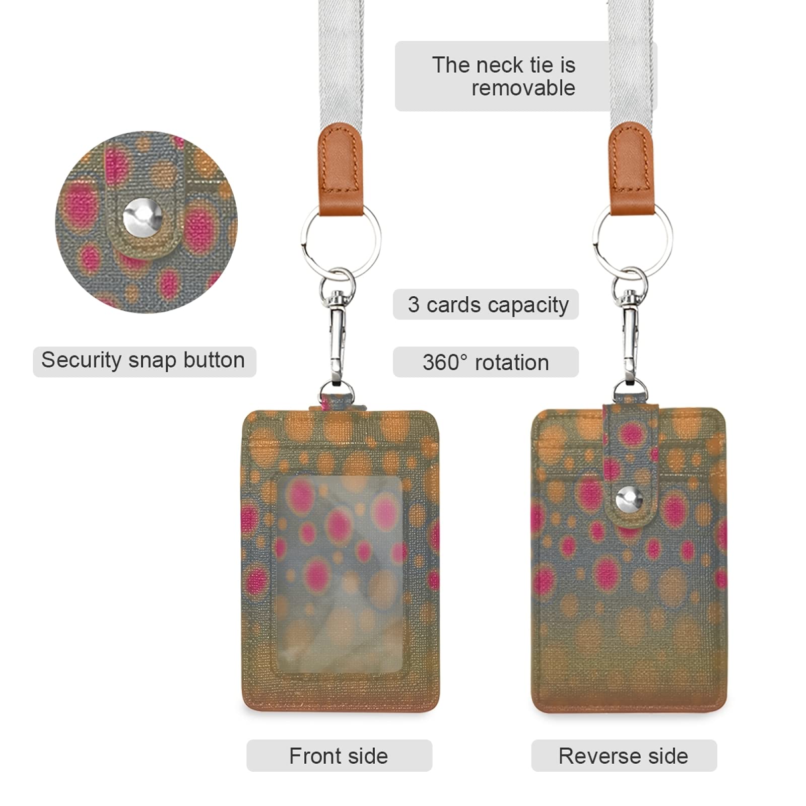 Fly Fishing Brook Trout Badge Holder - PU Leather ID Card Case Wallet with Neck Lanyard & Key Ring - Perfect for Anglers, Outdoor Enthusiasts & Fishing Tournaments
