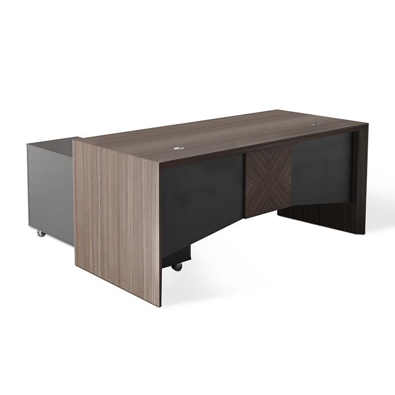 MONTE 180cm Executive Desk with Reversible Mobile Return - Hazelnut & Grey Finish - Modern Office Desk for Home & Business Workspaces
