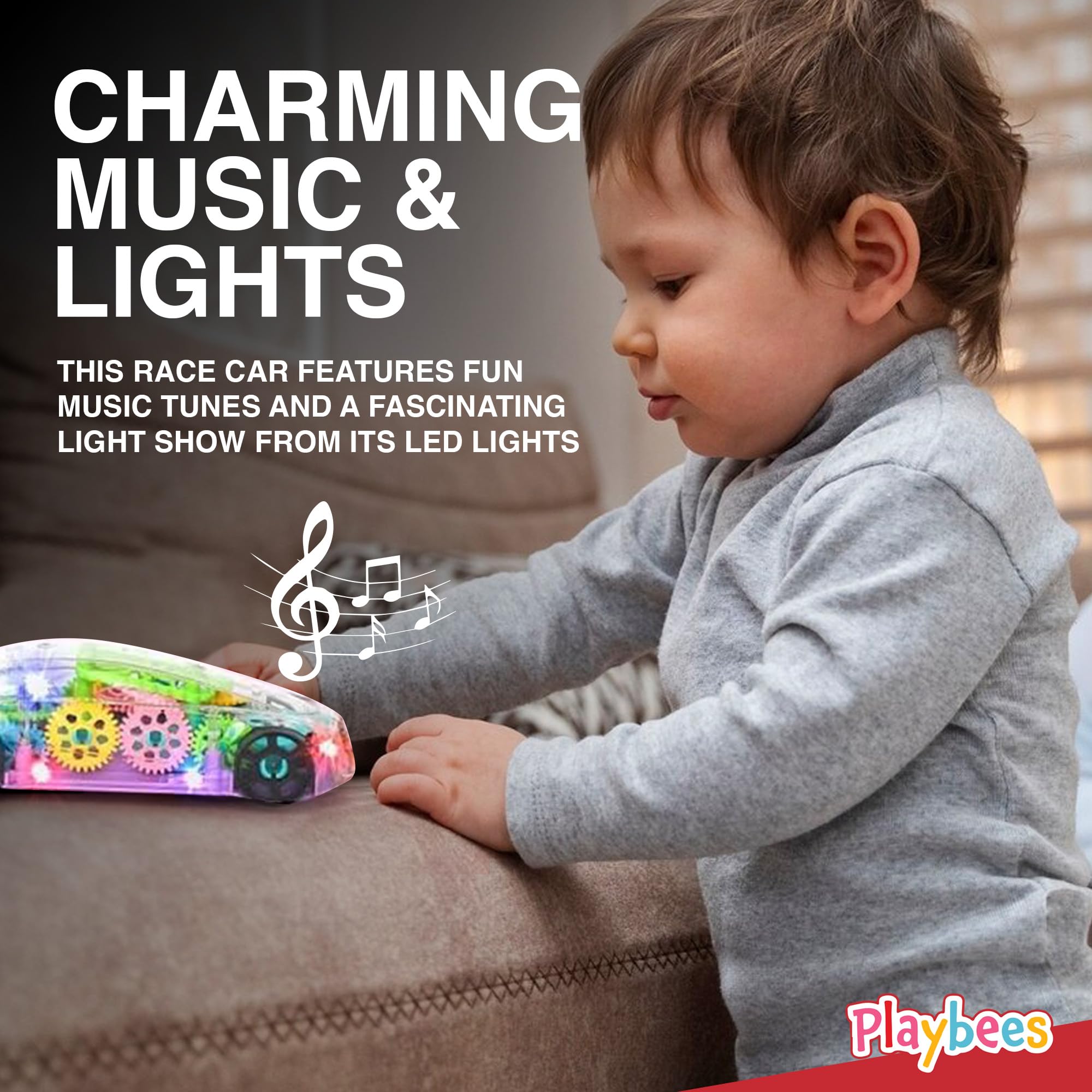 Glow & Go Transparent Light-Up Car Toy - Sensory Toy for Autistic Kids Ages 3-7 | Bump & Go Action with Music & LED Effects | Special Needs Learning Toy for Autism Therapy & Playtime Fun
