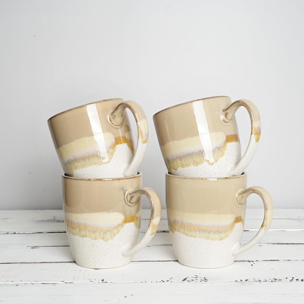 Bosmarlin 17 Oz Ceramic Coffee Mug Set of 4 - Large Handle, Microwave & Dishwasher Safe, Unique Reactive Glaze - Perfect for Home, Office, or Gift Giving