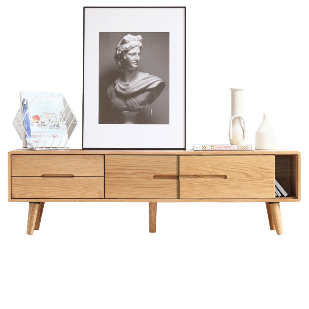 59.1x12.6x15.7 inch/ 150x32x40сm/ Natural Wood color/ TV stand sliding doors
