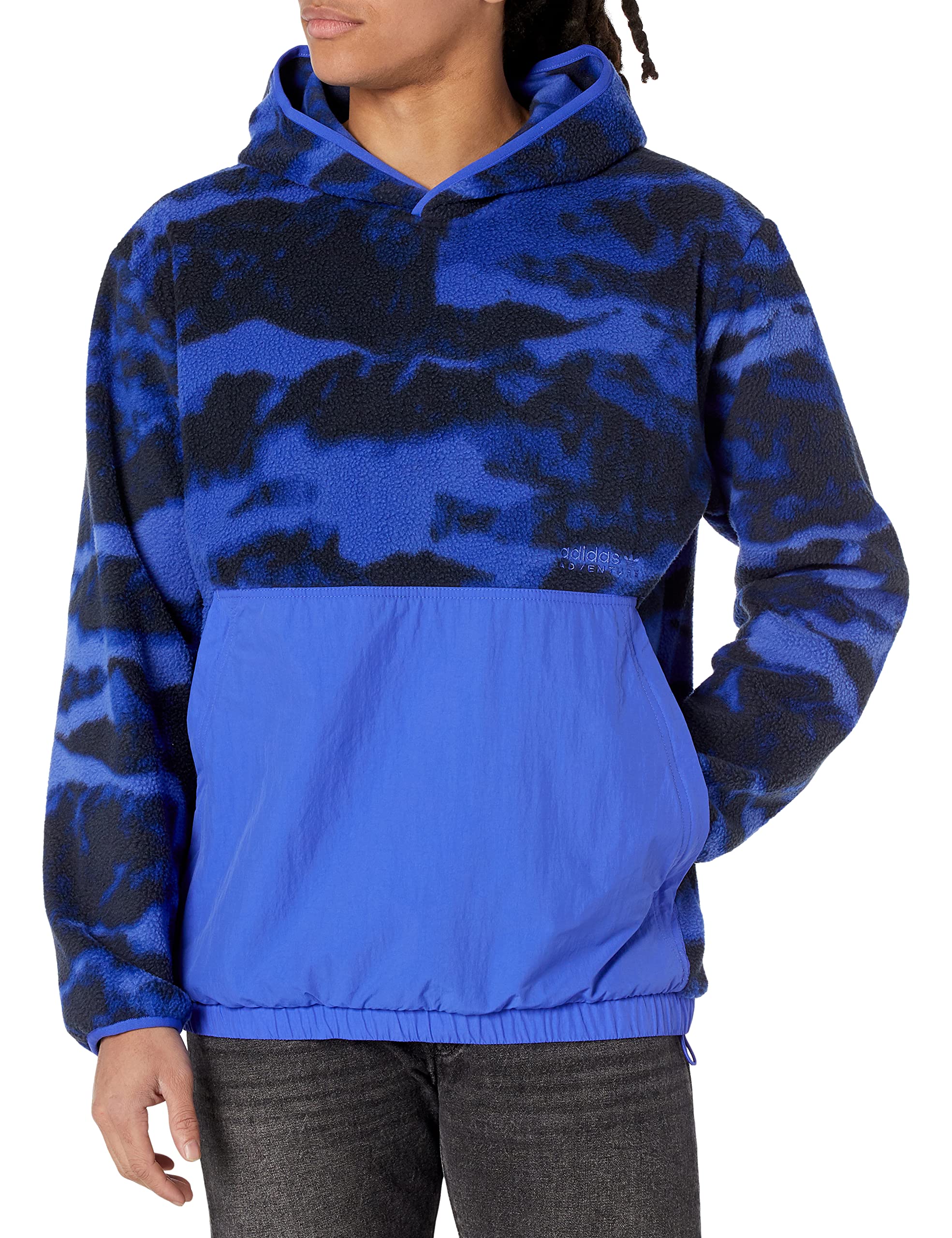 Adidas Originals Men's Adventure Polar Fleece All Over Print Hoodie - Warm Winter Pullover for Outdoor Activities, Streetwear & Casual Fashion