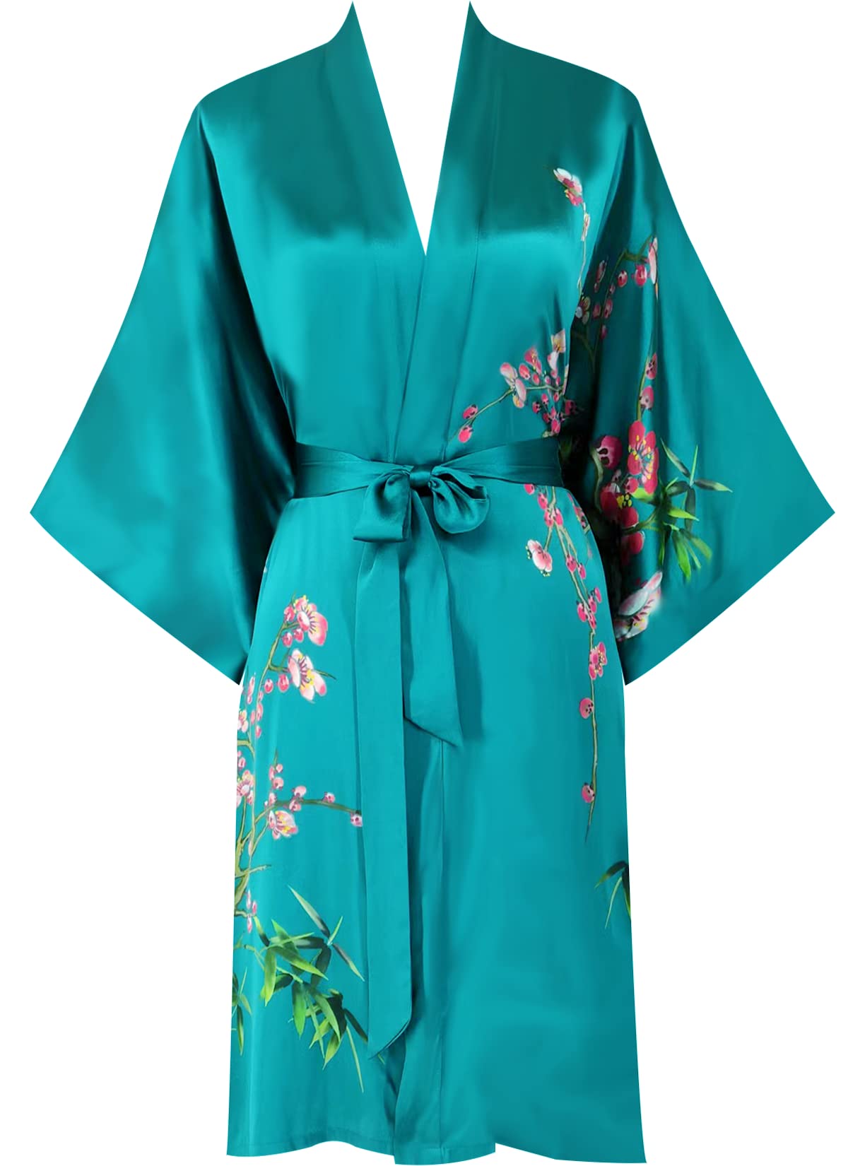 Women's 100% Pure Silk Kimono Robe - Short Sleeve Bathrobe & Loungewear Pajama Set for Spa, Bridal Shower, and Relaxation at Home