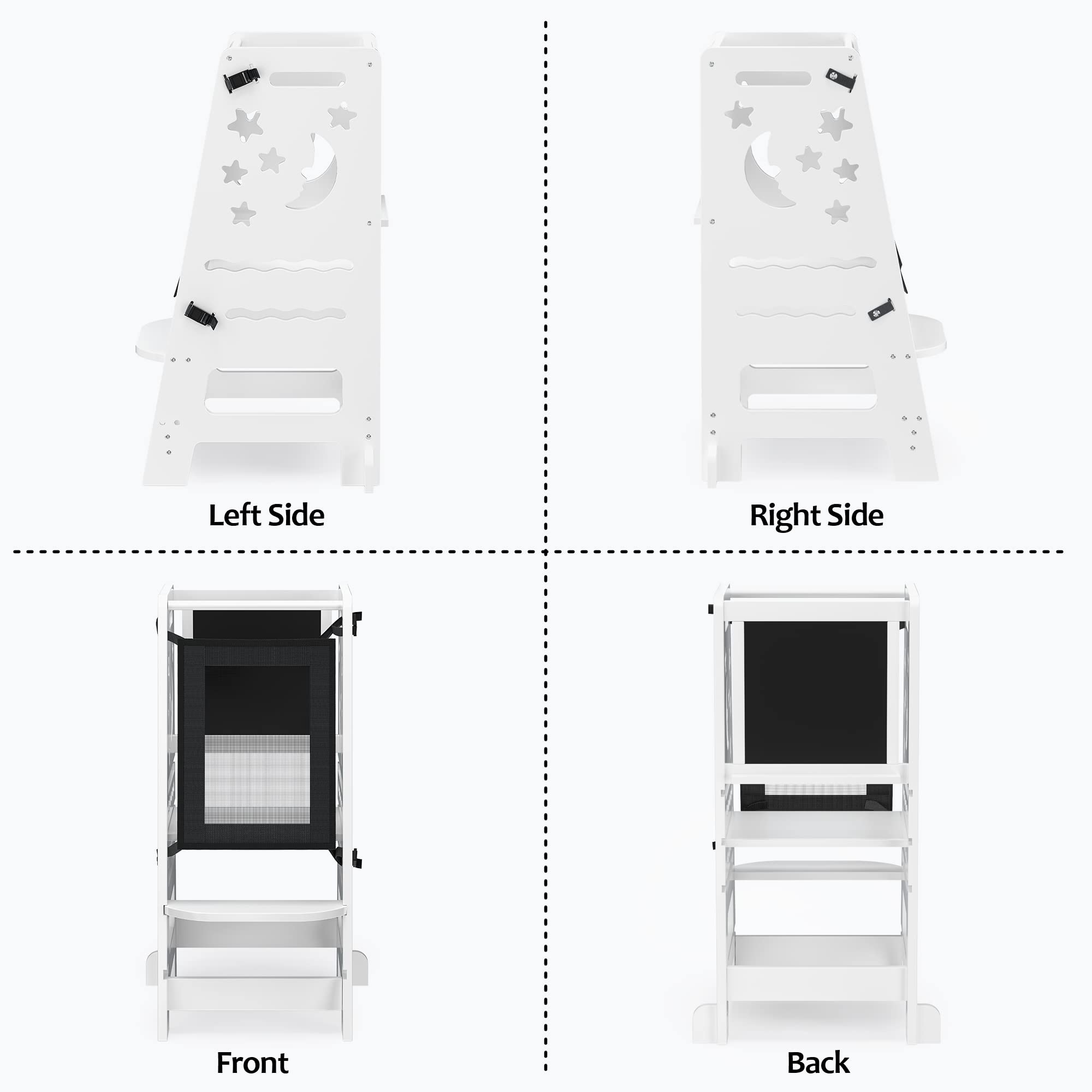 TOETOL Adjustable Bamboo Toddler Step Stool - Kids Learning Tower Helper with Black & White Activity Board | Safe Kitchen Stool for Cooking, Baking & Playtime | Eco-Friendly Toddler Stool for Montessori Learning