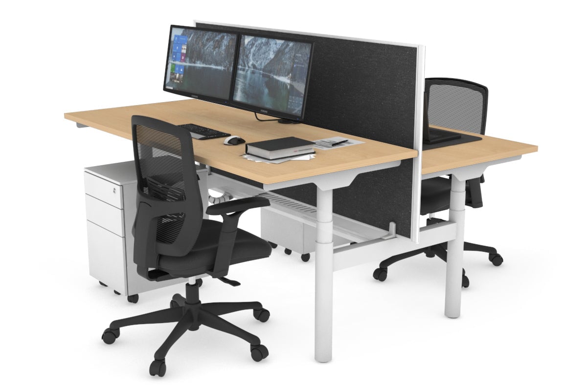 Flexi Premium Height Adjustable 2-Person H Bench Workstation - White Frame [1200L x 700W] - Ergonomic Office & Home Workspace Solution for Collaborative Teams