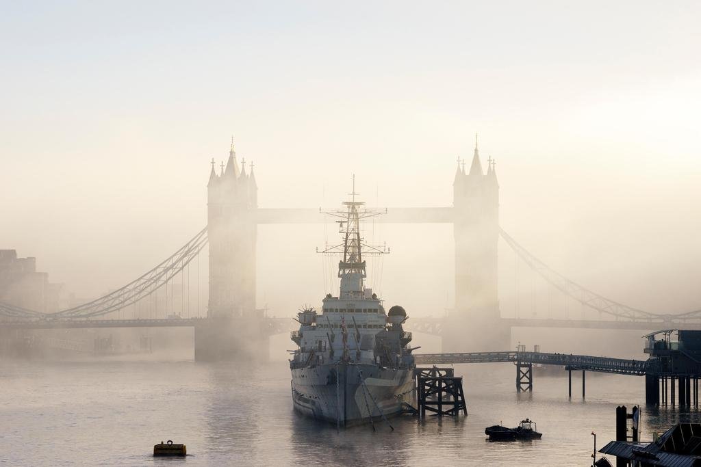 Tower Bridge London England Foggy Landscape Photo - Premium Wall Art Print Poster 36x24 - Perfect for Home Office Decor & Gift Ideas