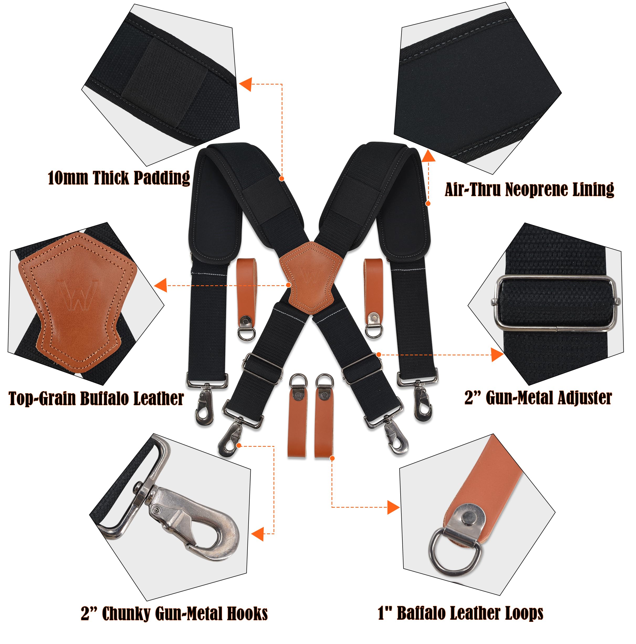 WELKINLAND Lightweight Tool Belt Suspenders - Durable Leather Construction for Men | Perfect for Construction, Carpentry & DIY Projects