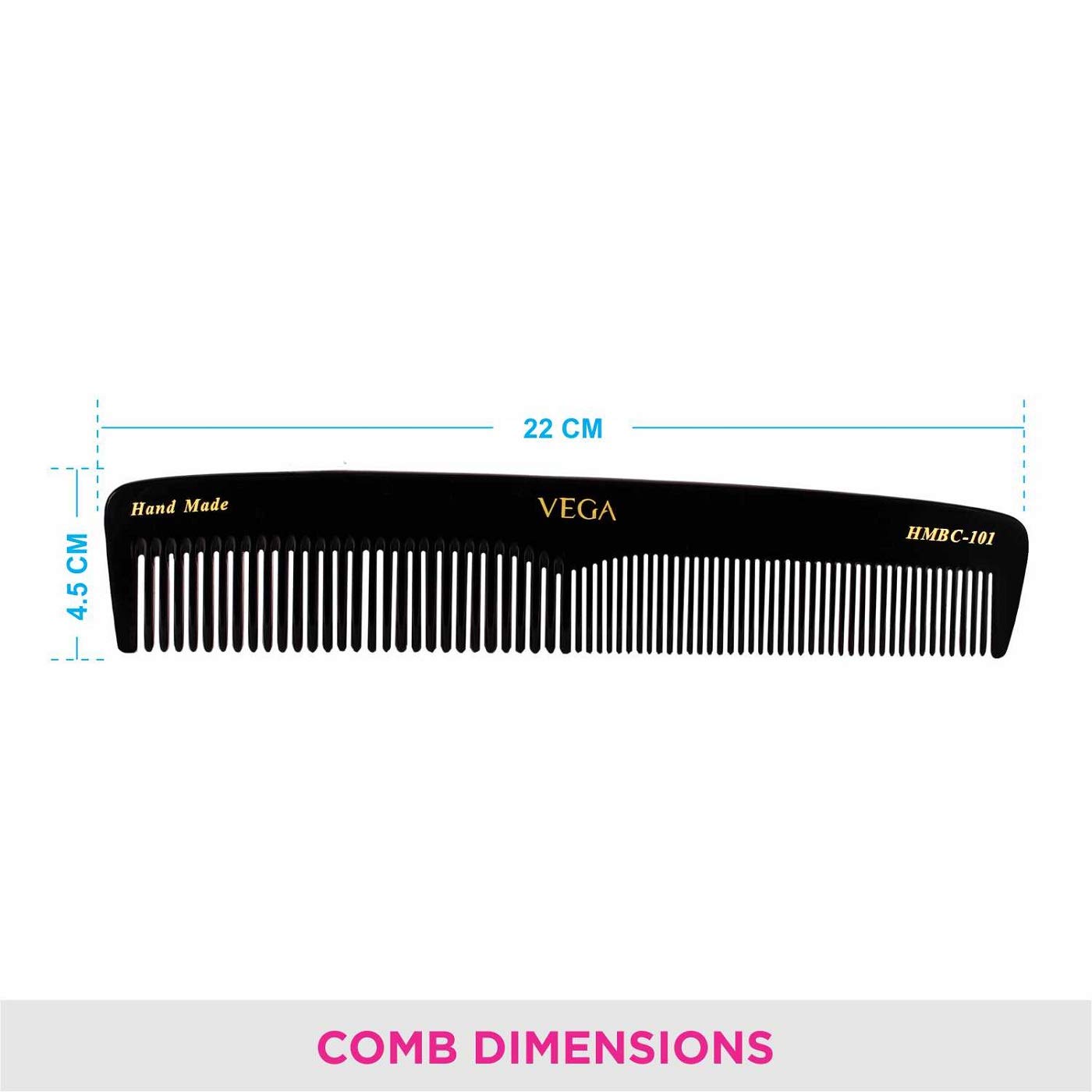 Vega Mini Flat Brush with Wooden Handle & Black Bristles - Vega Graduated Dressing Comb 9 Inch Black - Perfect for Hair Styling, Detangling & Salon Use