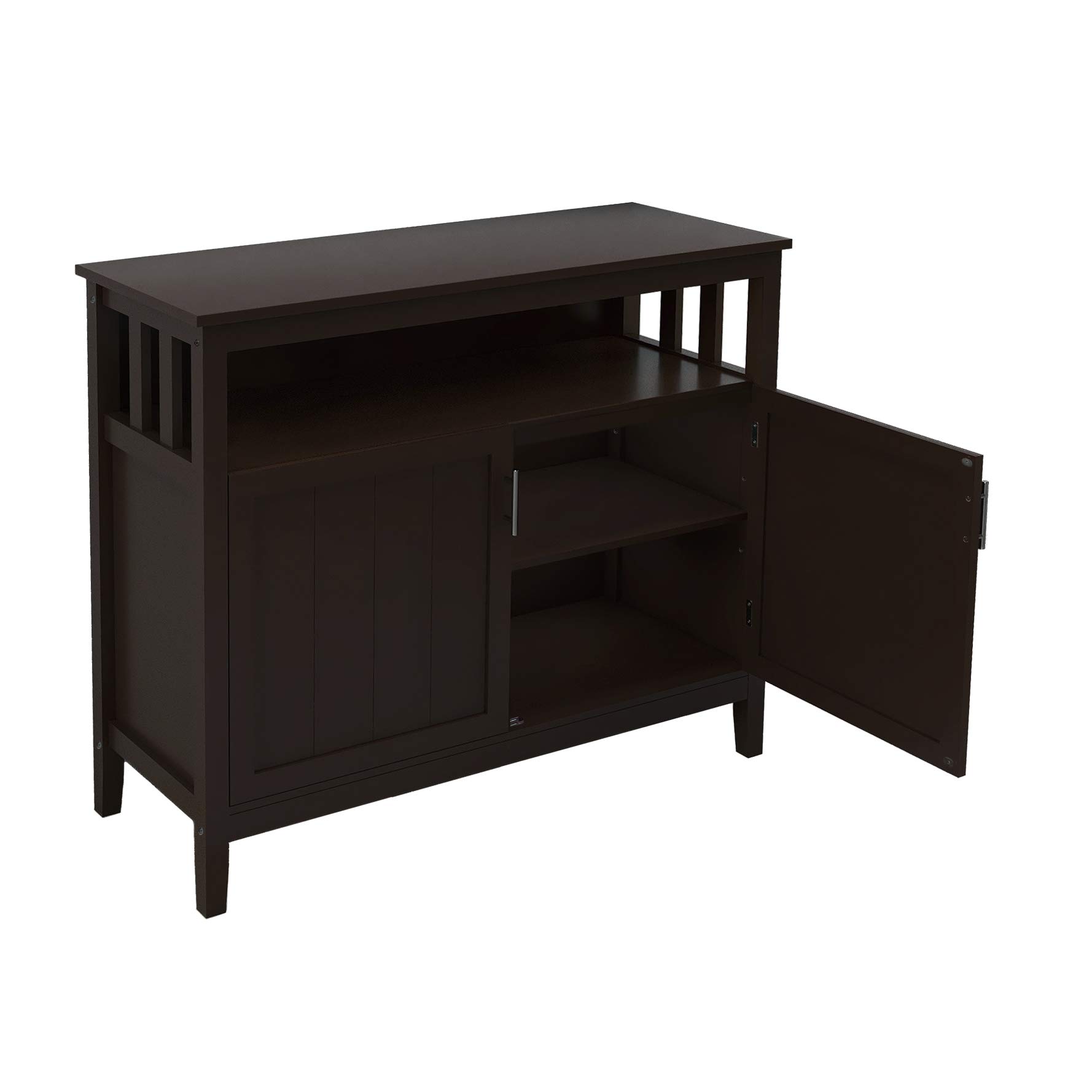 Solid Wood Kitchen Console Table with 2 Shelves & Storage - Buffet Cabinet with Open Shelf & Hidden Compartment - Dining Room Sideboard for Entryway, Living Room & Bedroom - Perfect for Home Organization & Space Saving (Brown, MDF)