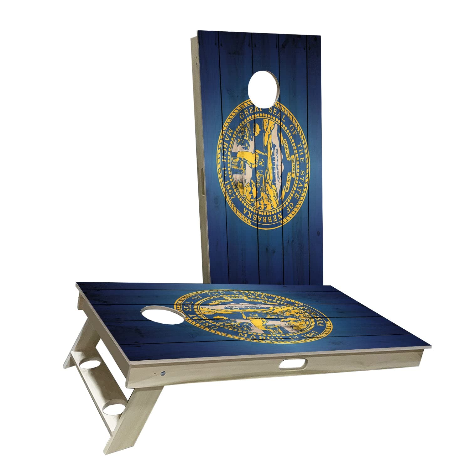 Nebraska Flag Cornhole Game Set - 2 Boards & 8 Bags - Outdoor Tailgating & Backyard Party Game - Choose Your Size & Accessories