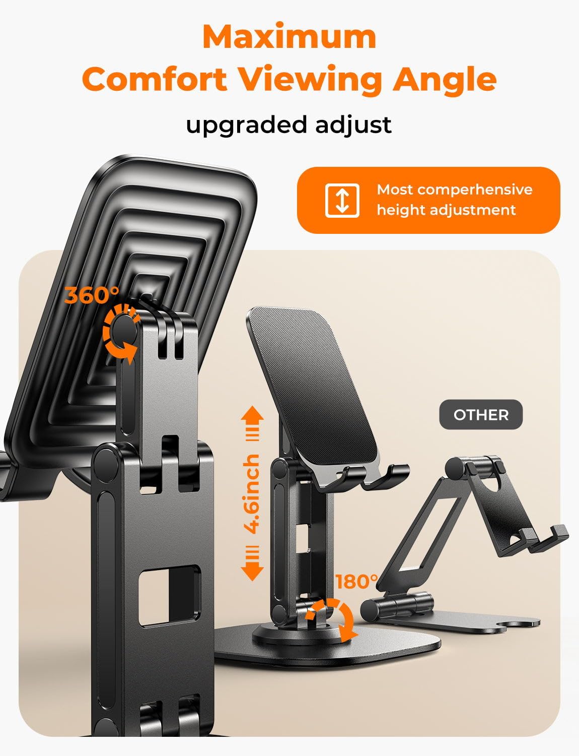 LISEN 2 Pack Adjustable Phone Stand for iPhone 15/Samsung/Switch - Desk & Travel Use