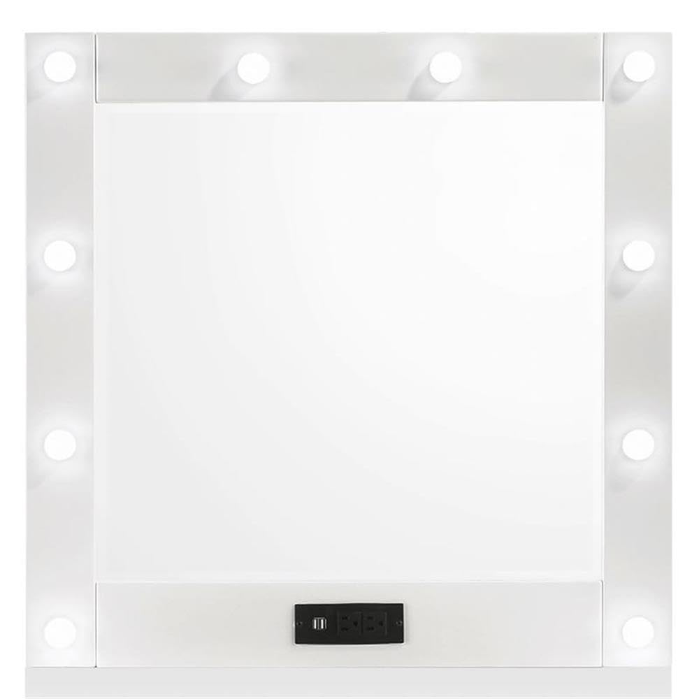 Furniture of America Lita Contemporary White Wood Vanity Mirror with LED Bulbs - Perfect for Bedroom Dressing Table & Makeup Station
