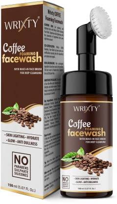 Wrixty Coffee Foaming Face Wash with Built-In Face Brush - Deep Cleansing, Hydrating & Acne Control for Oily Skin | Men & Women | 150ml | Perfect for Morning Routine & Post-Workout Refresh