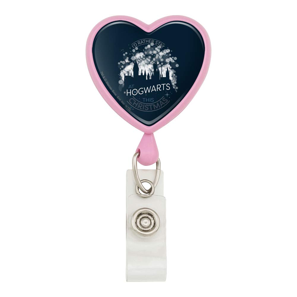 Harry Potter Hogwarts Christmas Themed Retractable Lanyard with Heart Charm - ID Badge Holder for Teachers, Students & Office Workers - Perfect for Conventions, Workplaces & School Events
