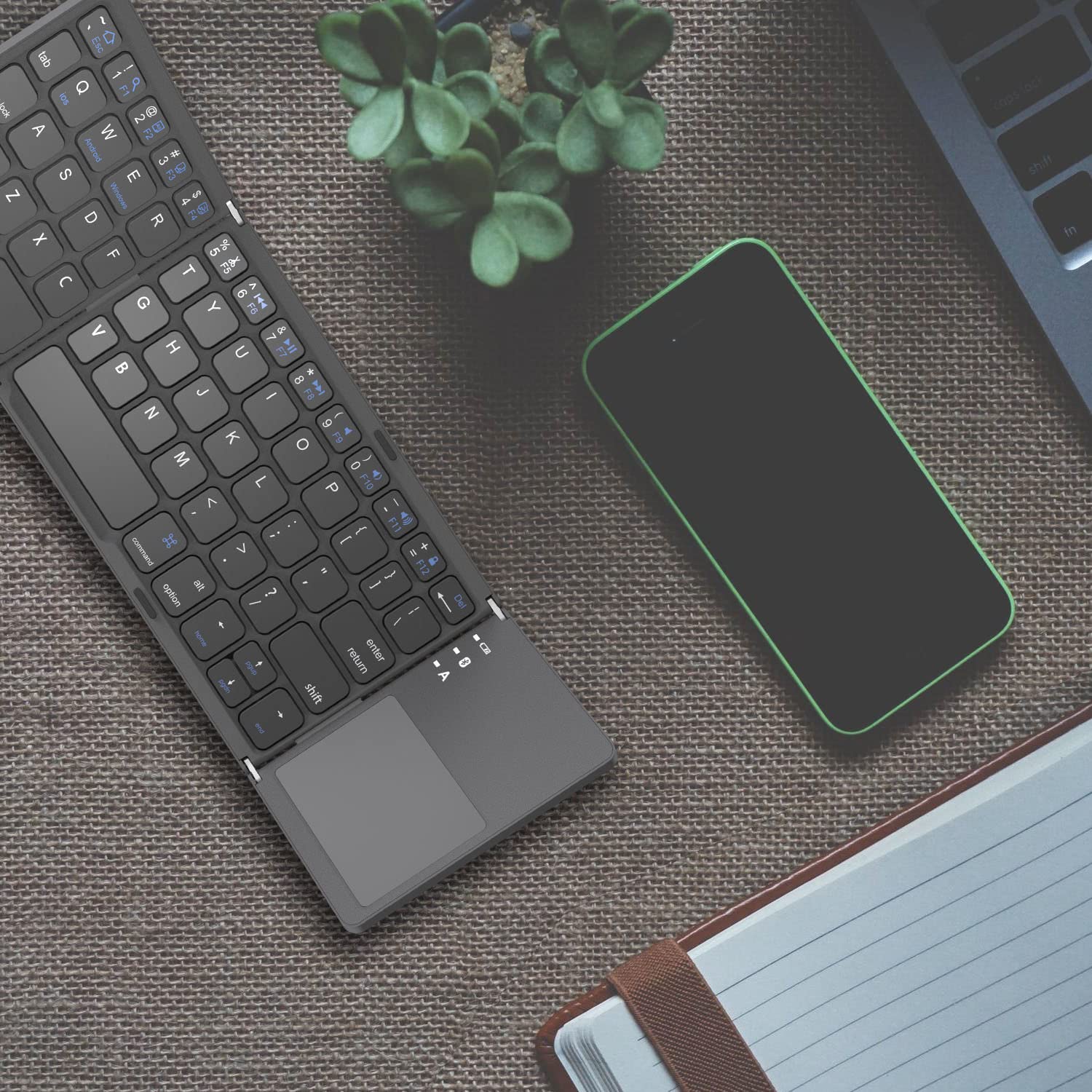 Foldable Bluetooth Keyboard with Touchpad - Portable Wireless Keyboard for Mac, Windows, Android, Linux, PC & Tablet - Rechargeable Li-ion Battery - Dark Gray | Perfect for Travel, Office & Home Use