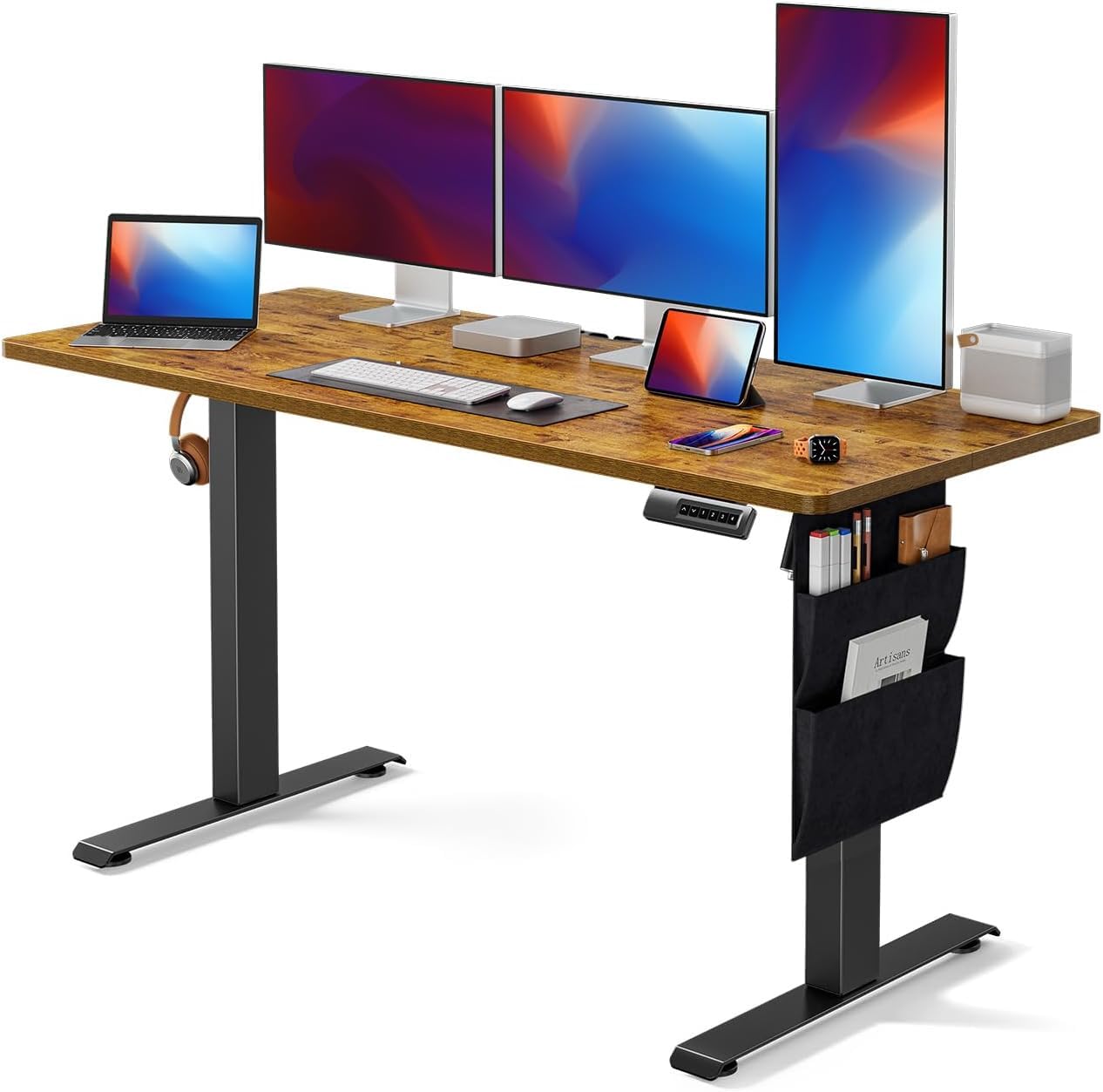 Marsail 55x24 Inch Electric Standing Desk - Adjustable Height with Memory Preset, Storage Bag & Headphone Hook | Ergonomic Home Office Computer Desk for Work, Gaming & Study