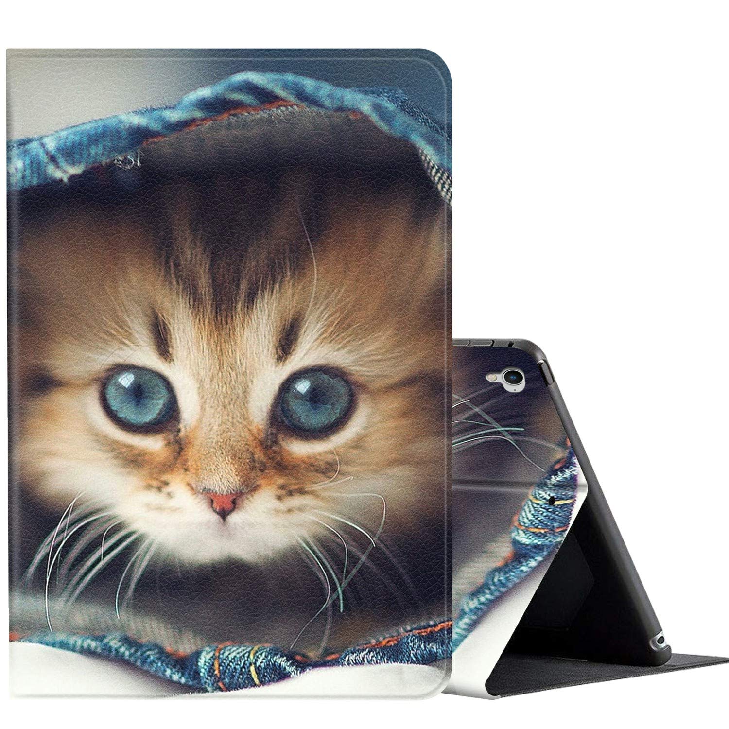 Premium Shockproof iPad Case for iPad 9.7 (2018/2017) & iPad 6th/5th Gen - AMOOK Adjustable Folio Smart Cover with Stand, Compatible with iPad Air 1/2 - Cute Cat Design - Perfect for Work, Travel & Home Use