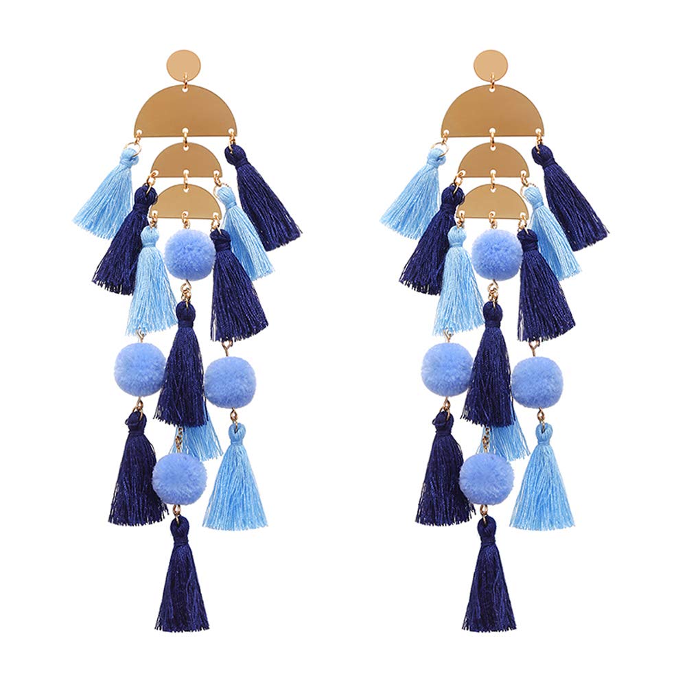 Boho Earrings for Women - Long Tassel Dangle Statement Earrings, Handmade Bohemian Jewelry, Beach Vacation Essentials - Perfect for Summer Outfits, Music Festivals & Boho Chic Style
