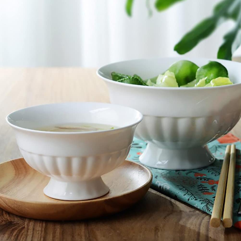 DOITOOL White Ceramic Pedestal Bowl - 8 Inch Round Footed Fruit Bowl for Kitchen Counter, Dessert Display Stand, Table Centerpiece Decor, Serving Tray - Perfect for Parties, Dining Room Decor & Fruit Display