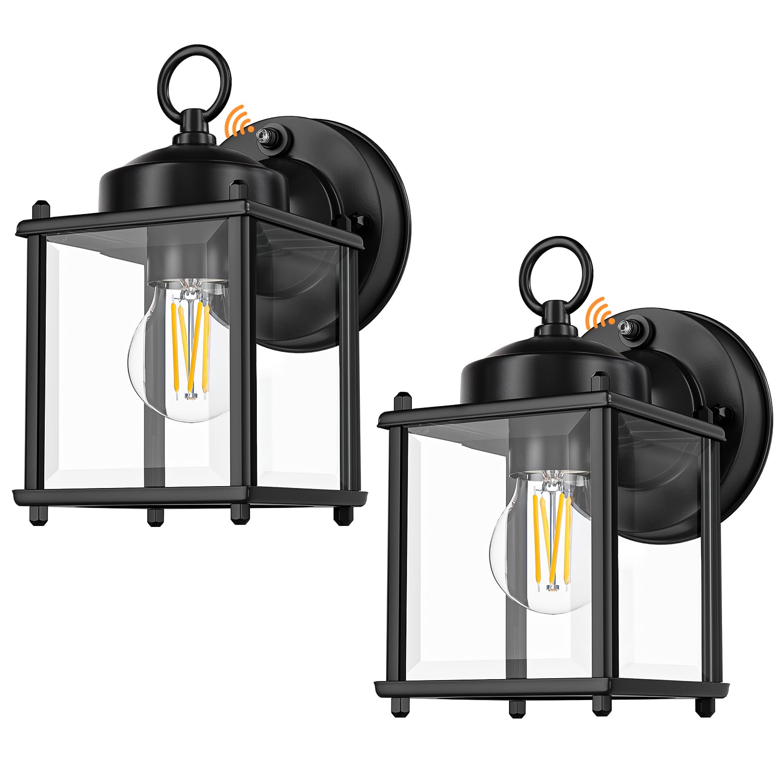 **Dusk to Dawn Sensor Outdoor Wall Sconce - Waterproof Exterior Wall Mount Lantern with Clear Beveled Glass - Black Front Porch Lights (2 Pack) - Perfect for Patio, Garden, and Entryway Lighting**