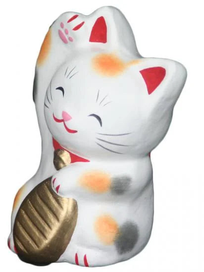 Nagahama Doll Japanese Maneki Neko (Beckoning Cat) White Lucky Cat Figurine - Traditional Japanese Fortune Charm for Home, Office & Gift Giving
