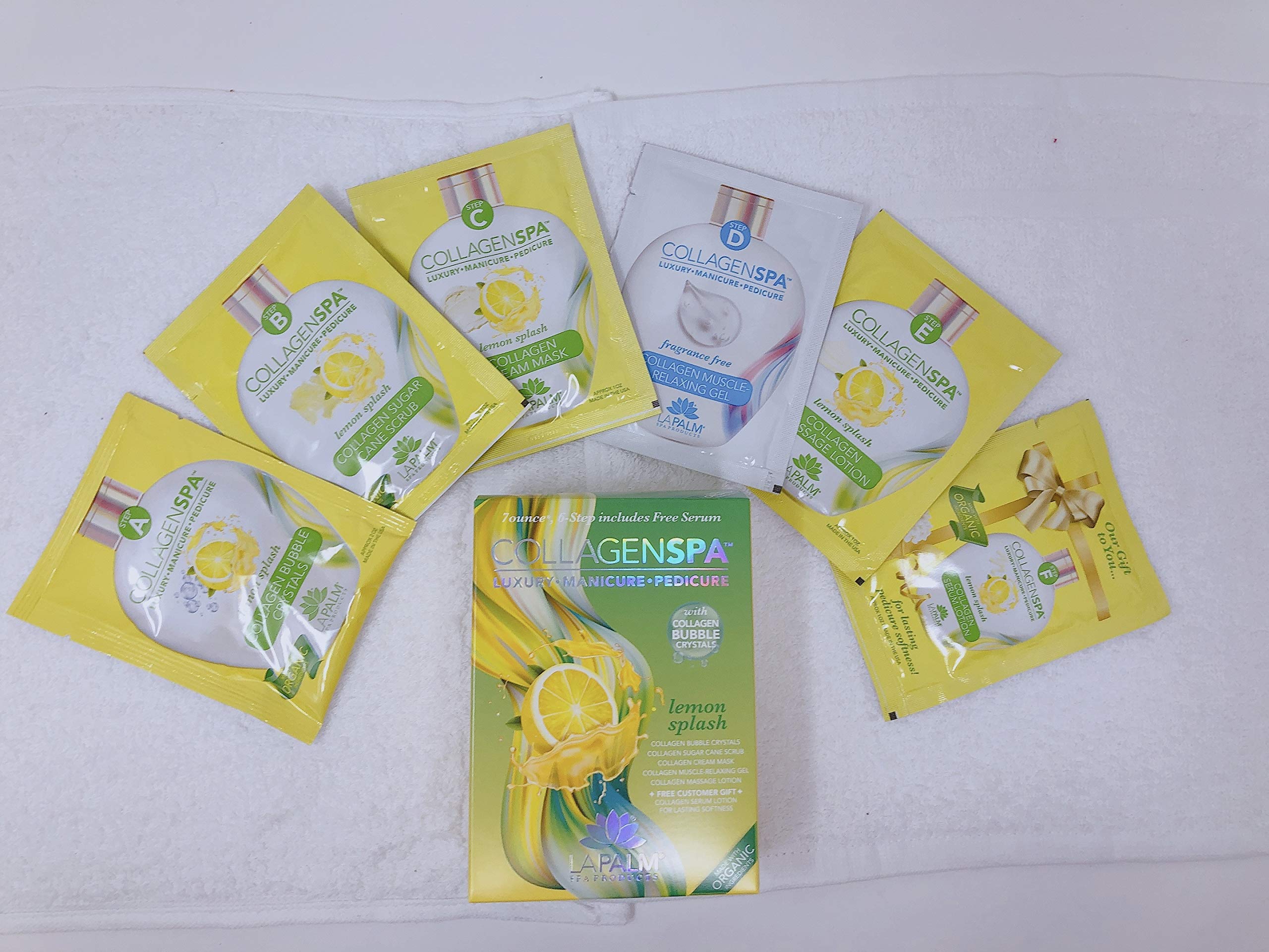Premium Collagen Spa Manicure & Pedicure Set with Collagen Bubble Crystals - Lemon Splash Scent (4 Pack) | At-Home Nail Care Treatment for Soft Hands & Feet | Perfect for Self-Care Days & Gift Giving