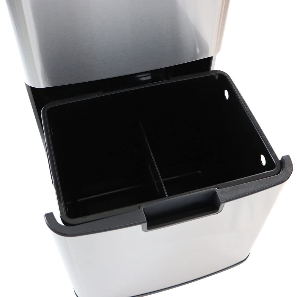 Hanover Home 16.4 Gallon Stainless Steel Motion Sensor Trash Can with Pull-Out Recycling Bin - Fingerprint-Resistant Kitchen Garbage Bin for Home & Office Use (62L) - Perfect for Waste Management in Modern Kitchens, Pantries & Break Rooms