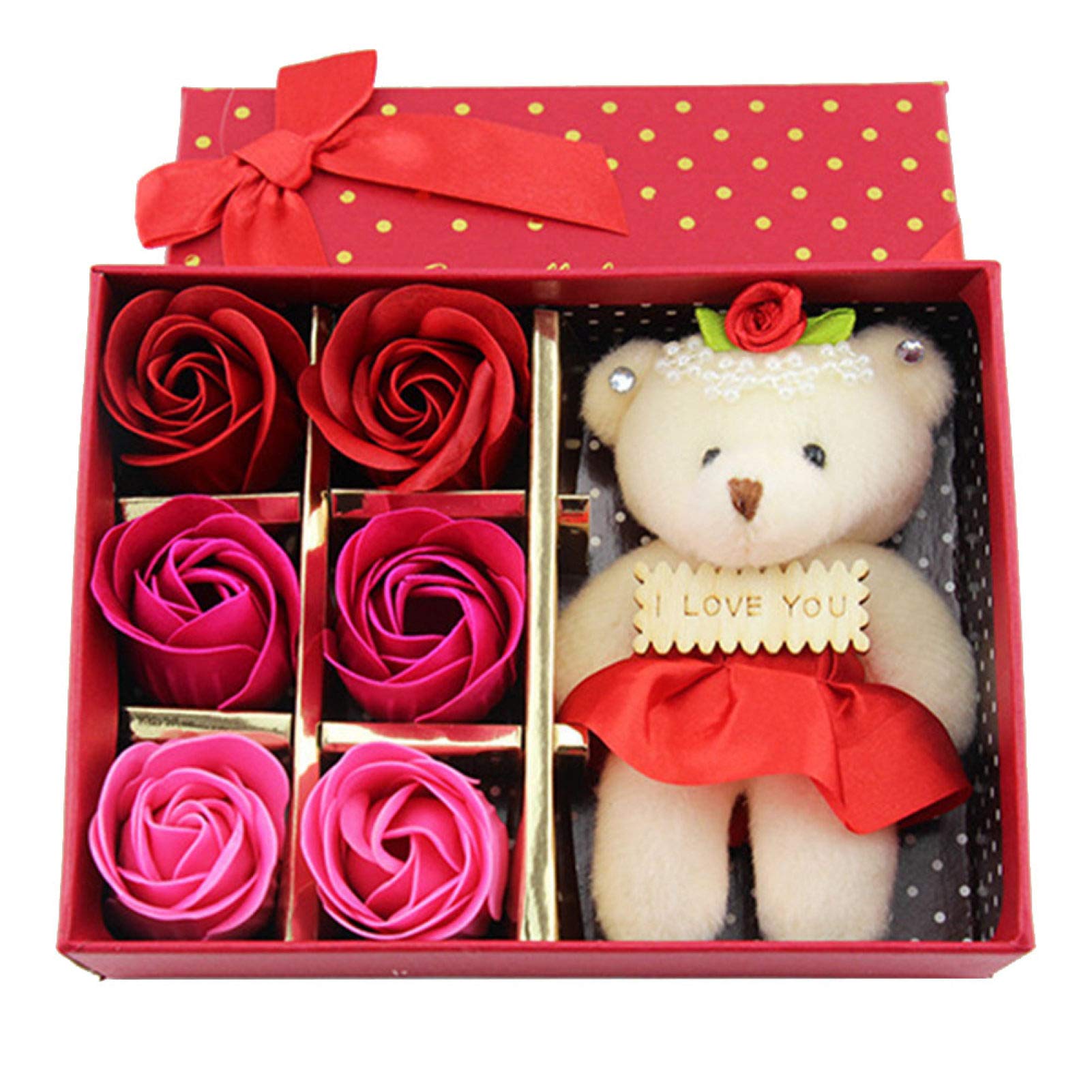 6Pcs Artificial Soap Rose Flower Bear Doll - Romantic Birthday Gift for Women, Valentine's Day Present, Party Decoration | Perfect for Anniversaries, Weddings, and Home Decor