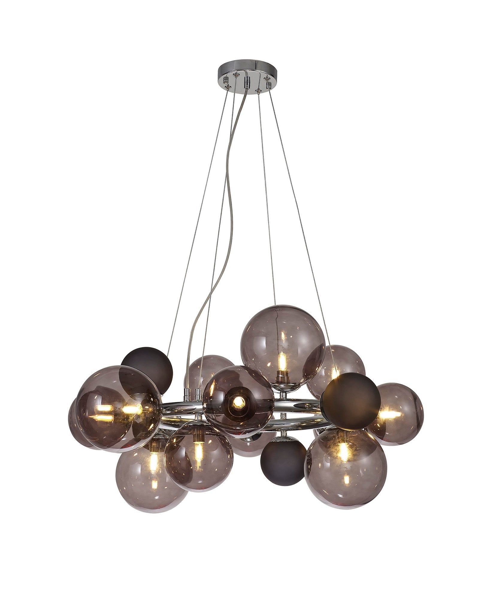 Modern Austin Circular Ceiling Light - 12Lt x G9 Bulb, Copper & Opal/Polished Chrome & Iridescent/Polished Chrome & Black Finish, Smoked Glass IP20 - Perfect for Living Room, Bedroom, or Office Lighting