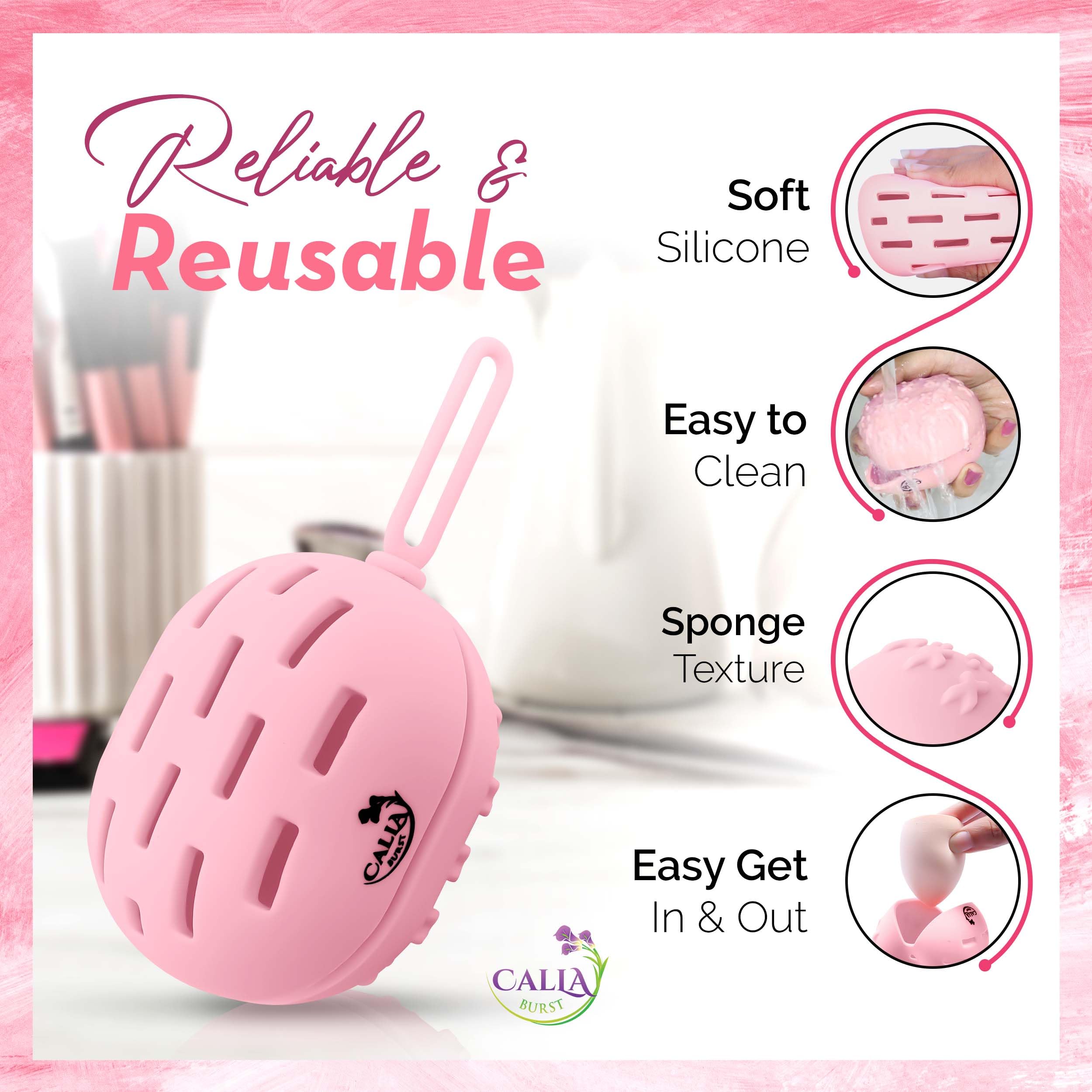 CallaBurst - Vented Silicone Beauty Blender Case for Makeup Sponge - Washable & Reusable Travel Organizer - Portable Cosmetic Storage for Women (Pink) | Perfect for Travel, Gym & Daily Makeup Routine